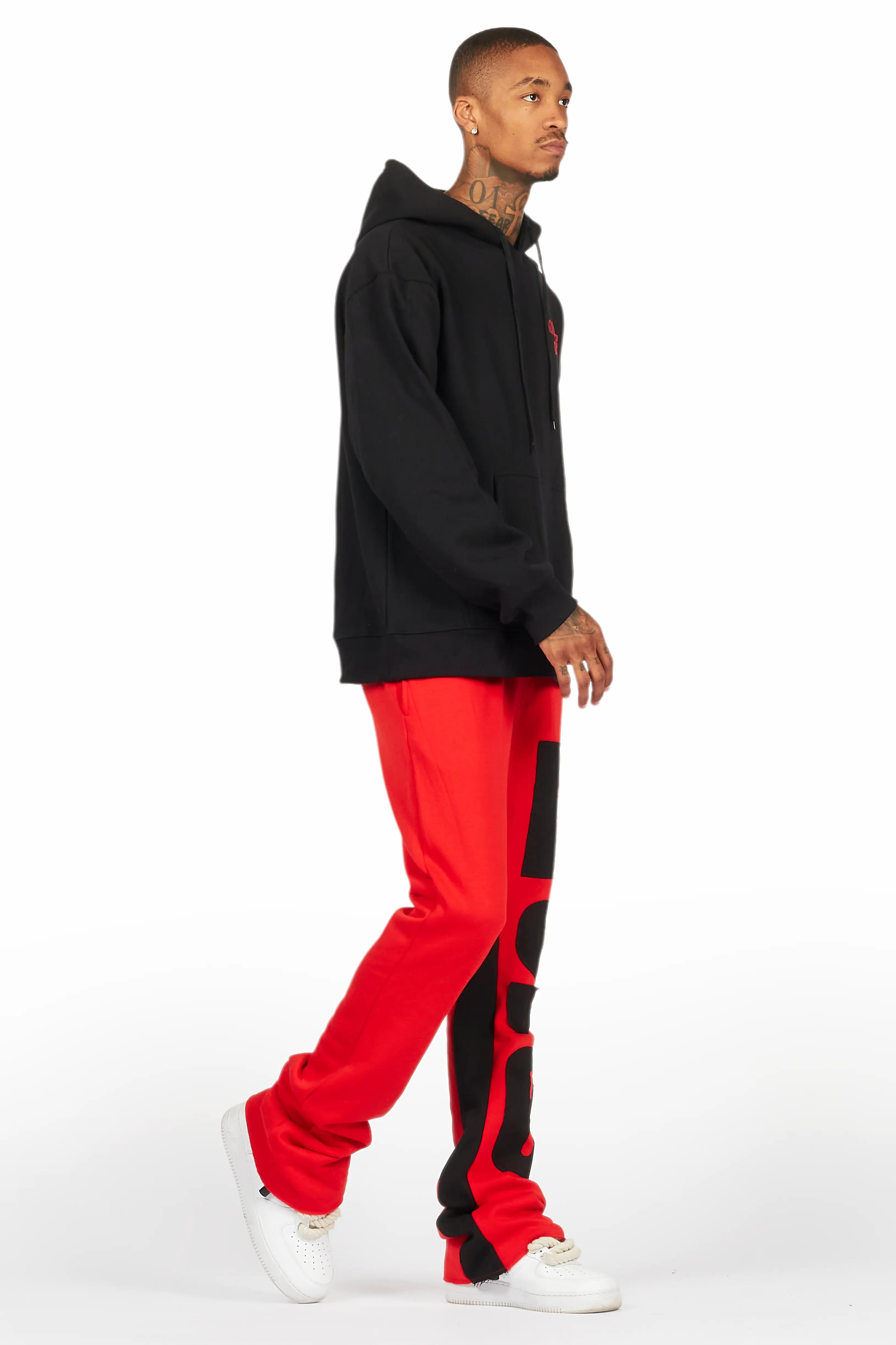 Devan Black/Red Hoodie/Baggy Stacked Flare Pant Set