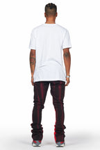 Firoz Black/Red Graphic Stacked Flare Pant
