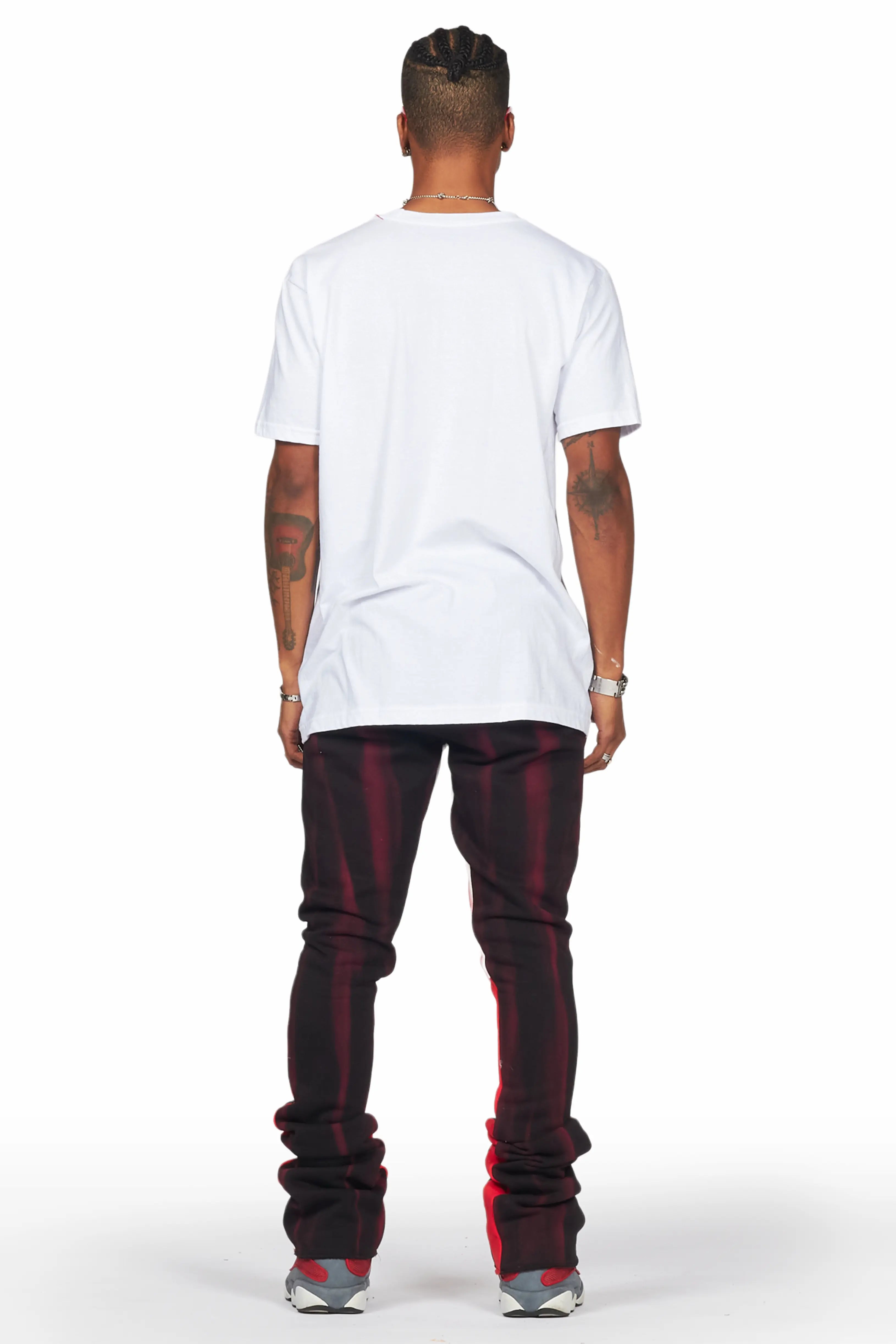 Firoz Black/Red Graphic Stacked Flare Pant