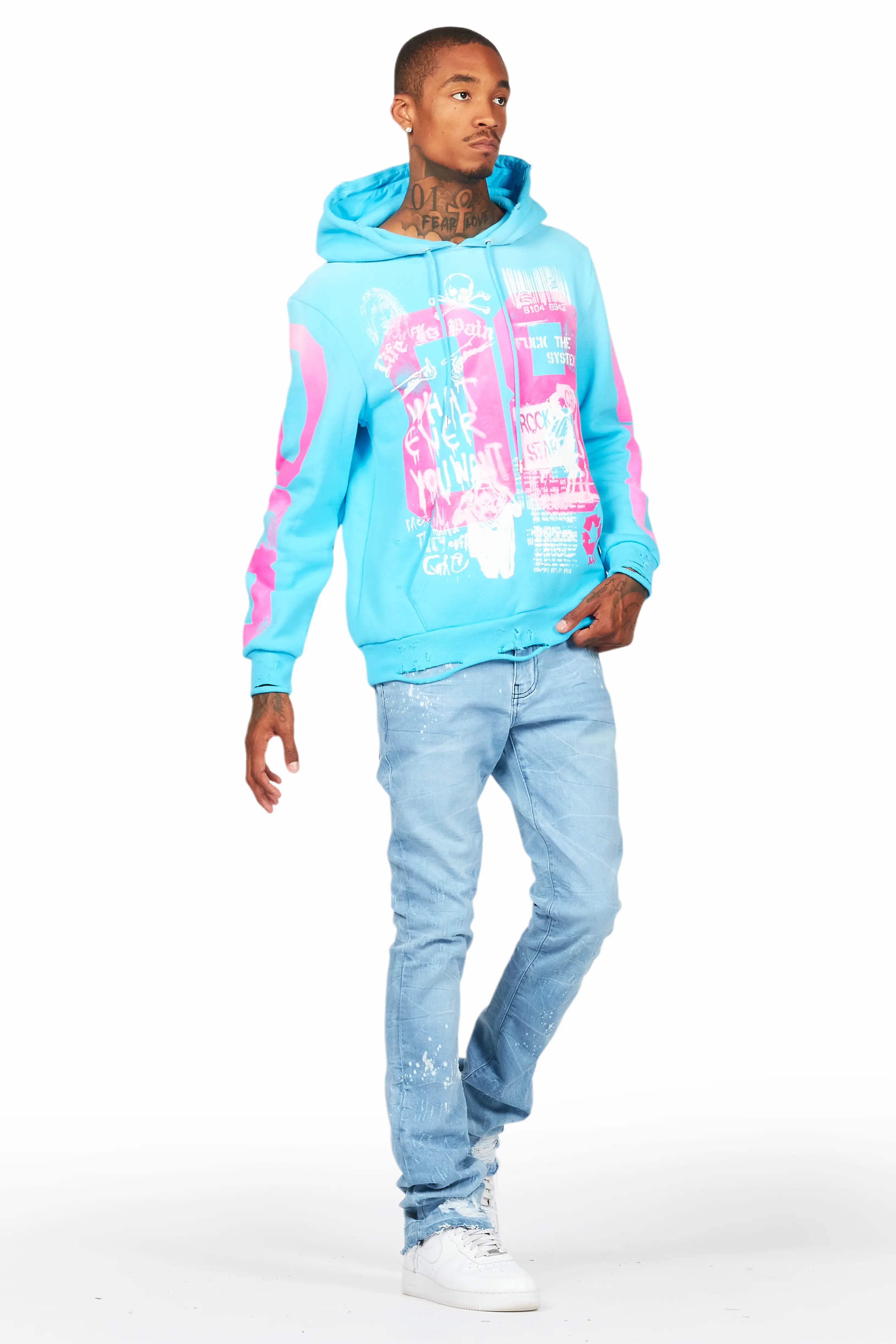 Grill Blue Distressed Graphic Hoodie
