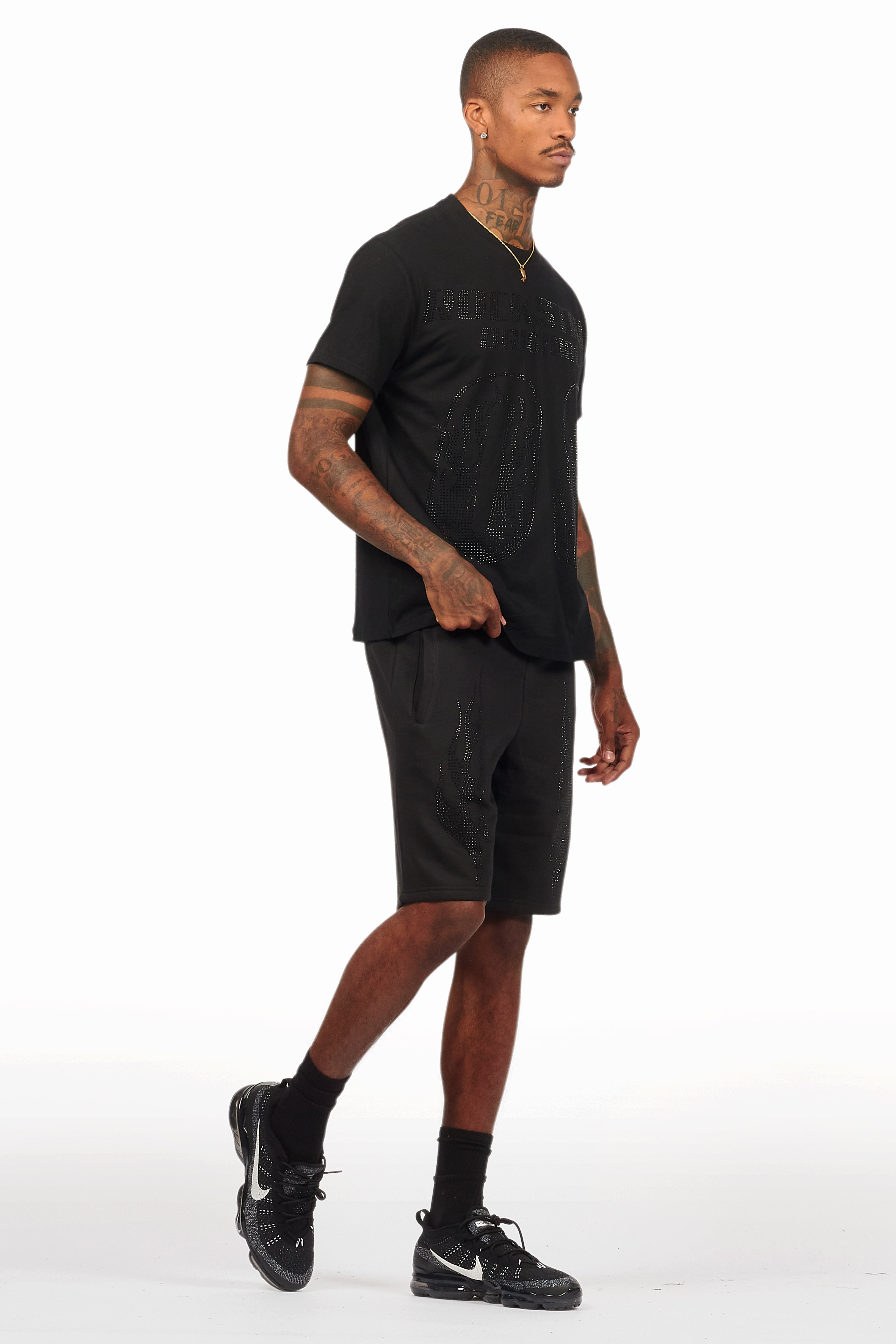 Ridley Black/Black Rhinestone T Shirt Short Set
