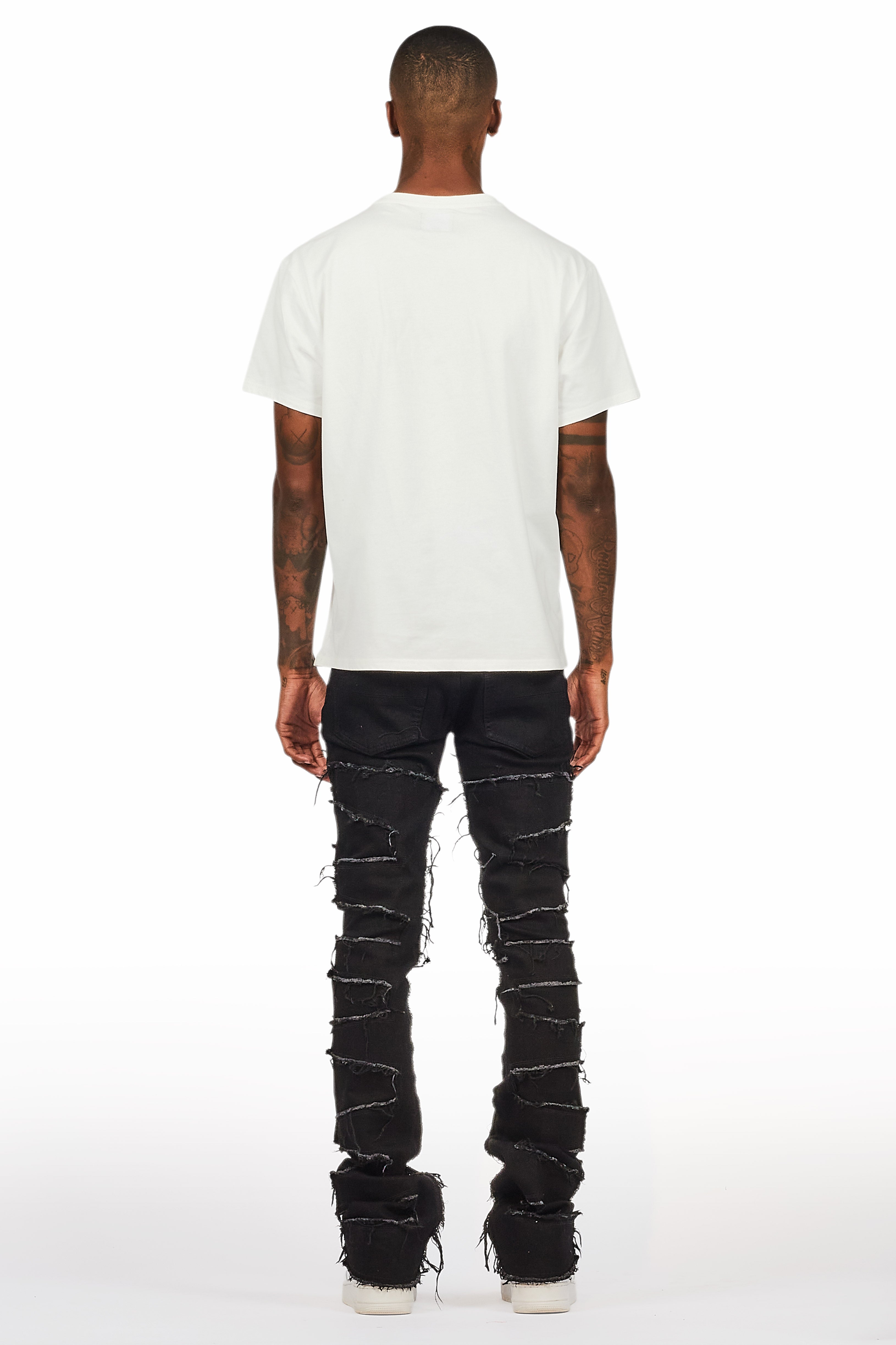 Shake Black Rhinestone Stacked Flare Jean