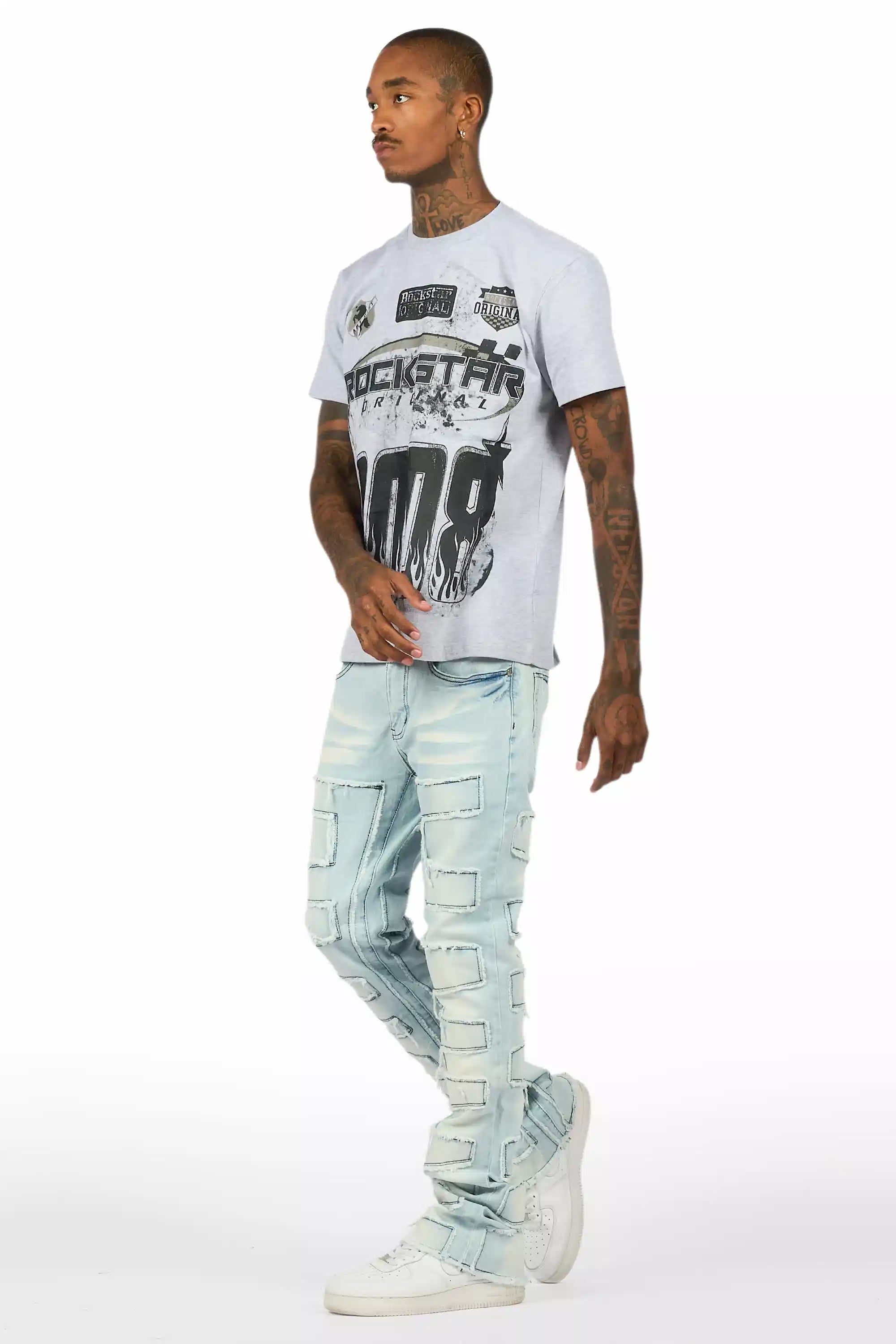 Amos Heather Grey Graphic T-Shirt/Stacked Flare Jean Bundle
