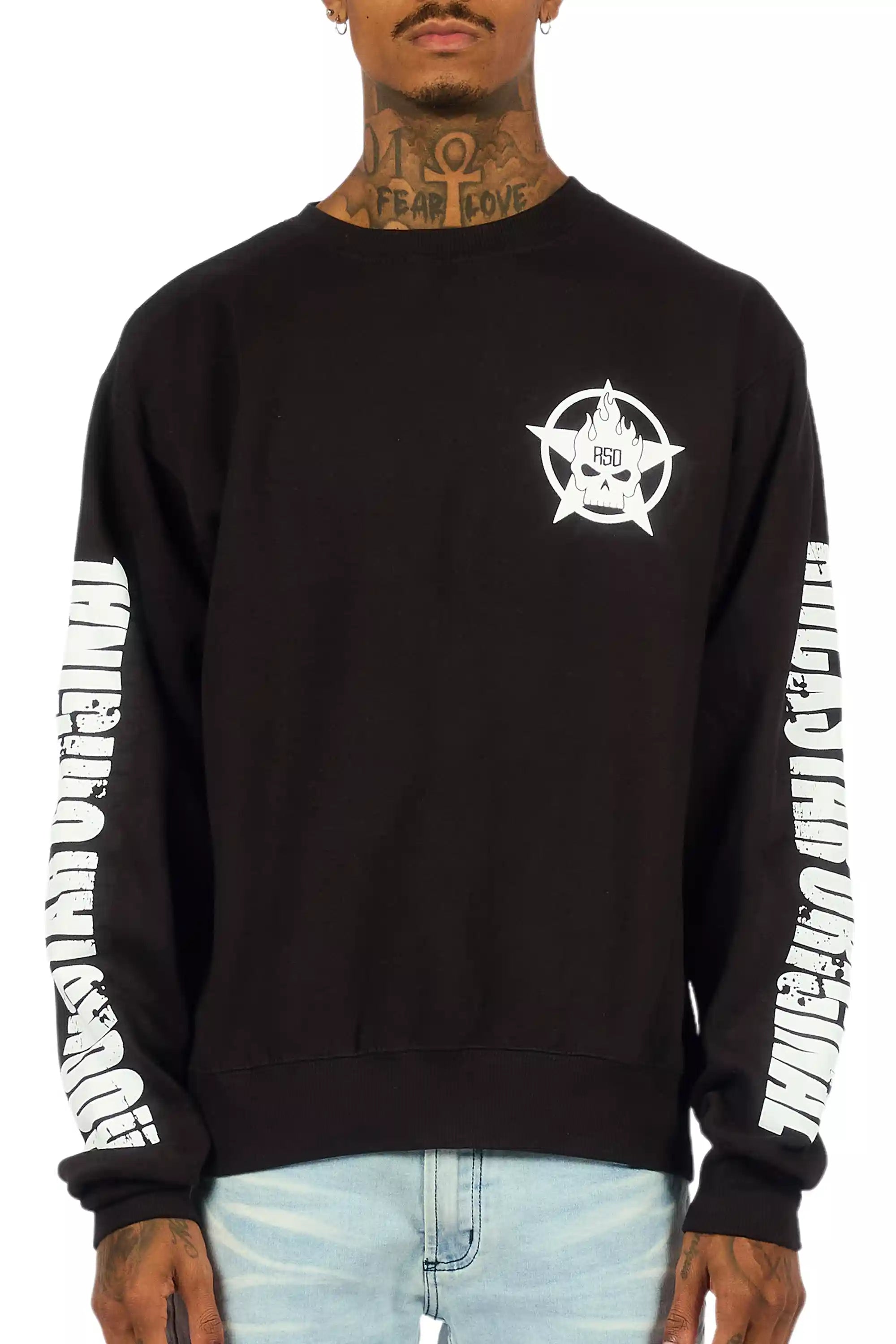 Keve Black/White Graphic Crewneck Sweatshirt