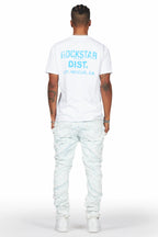 Cadiz Ice Blue Diagonal Patch Skinny Fit Jean