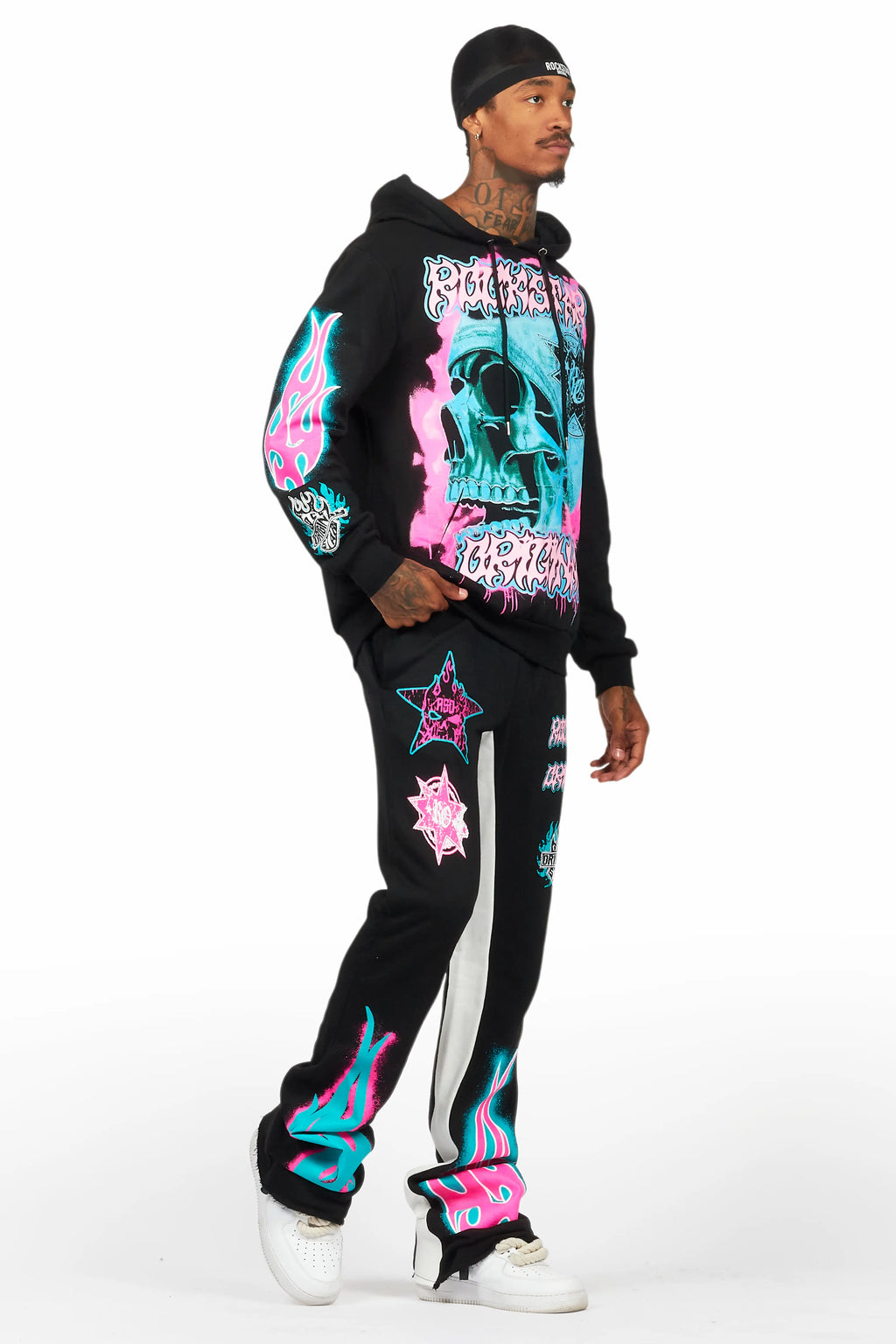 Adkin Black Hoodie/Baggy Track Pant Set