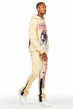 Obern Beige/Black Graphic Hoodie/Stacked Flare Pant Track Set