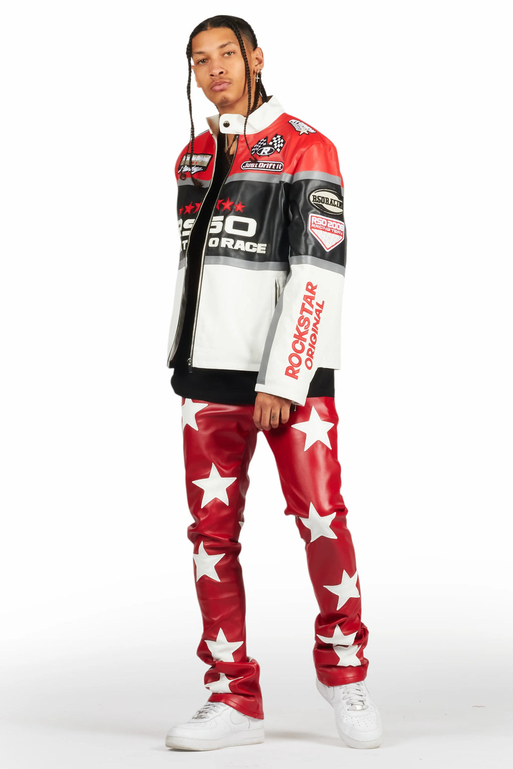 Steen Red PU Stacked Flare Jean