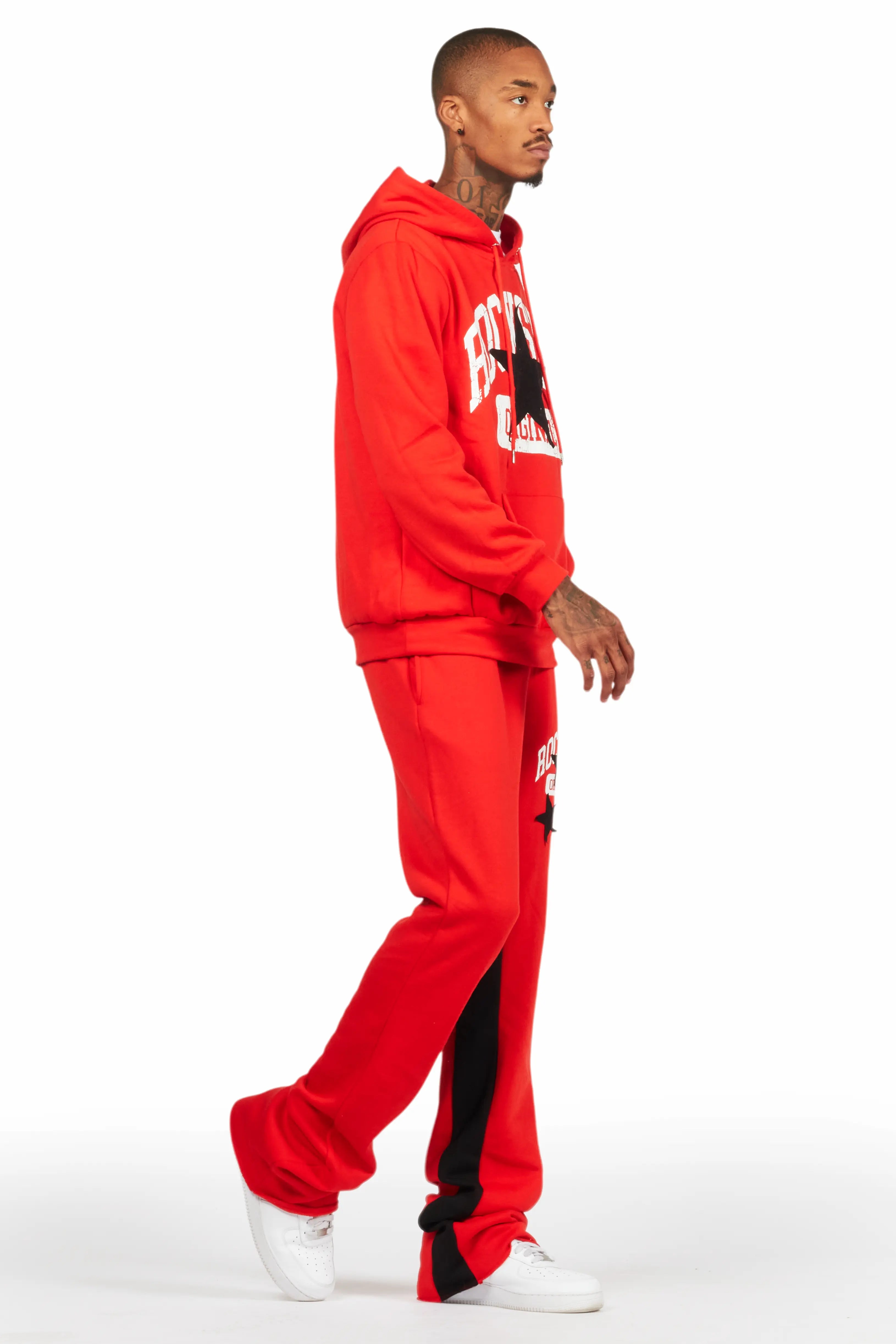 Mallor Red Baggy Stacked Hoodie Track Set