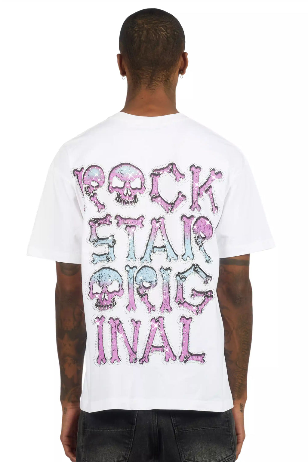 Reece White Graphic Rhinestone T-Shirt