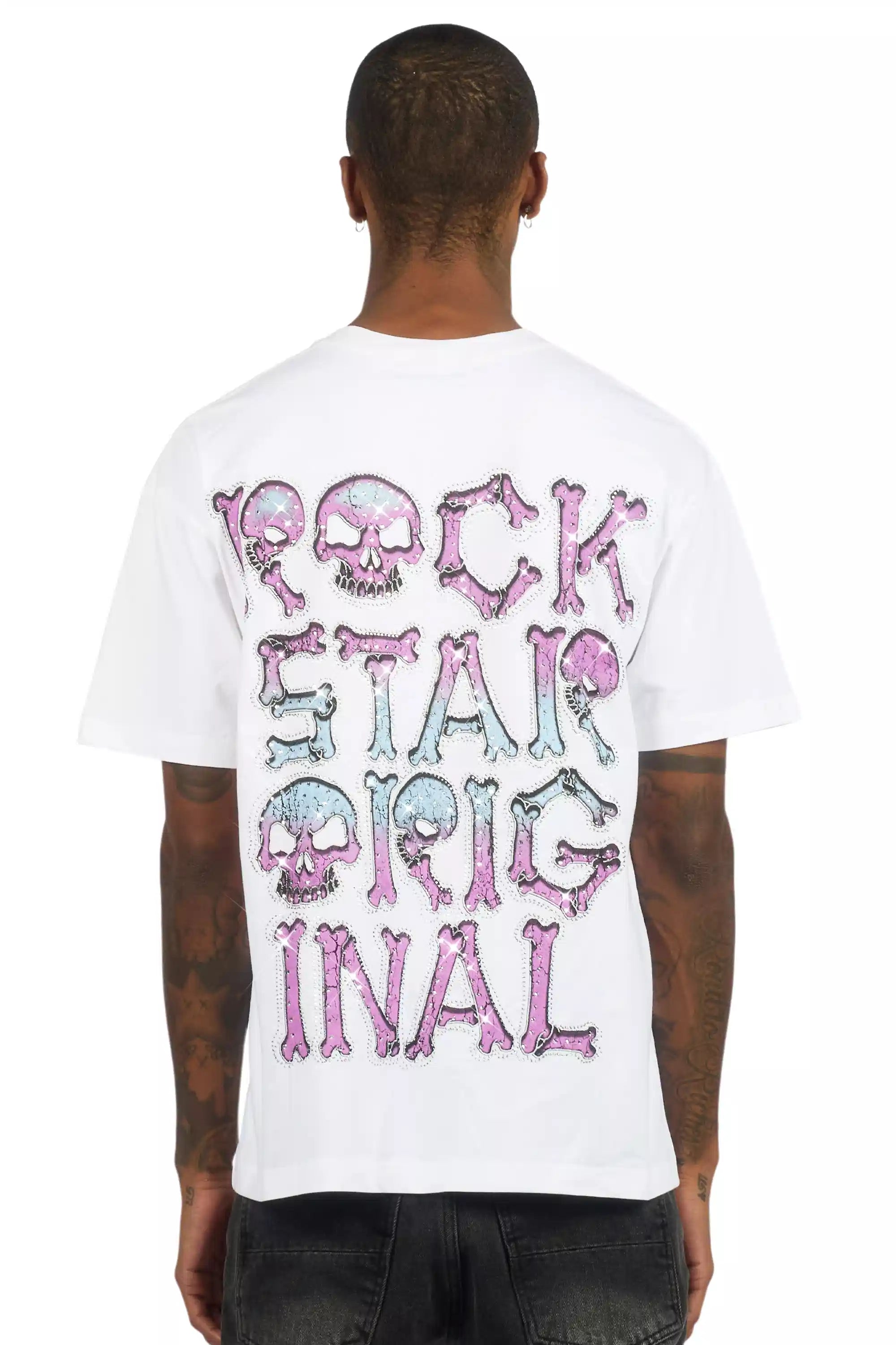 Reece White Graphic Rhinestone T-Shirt