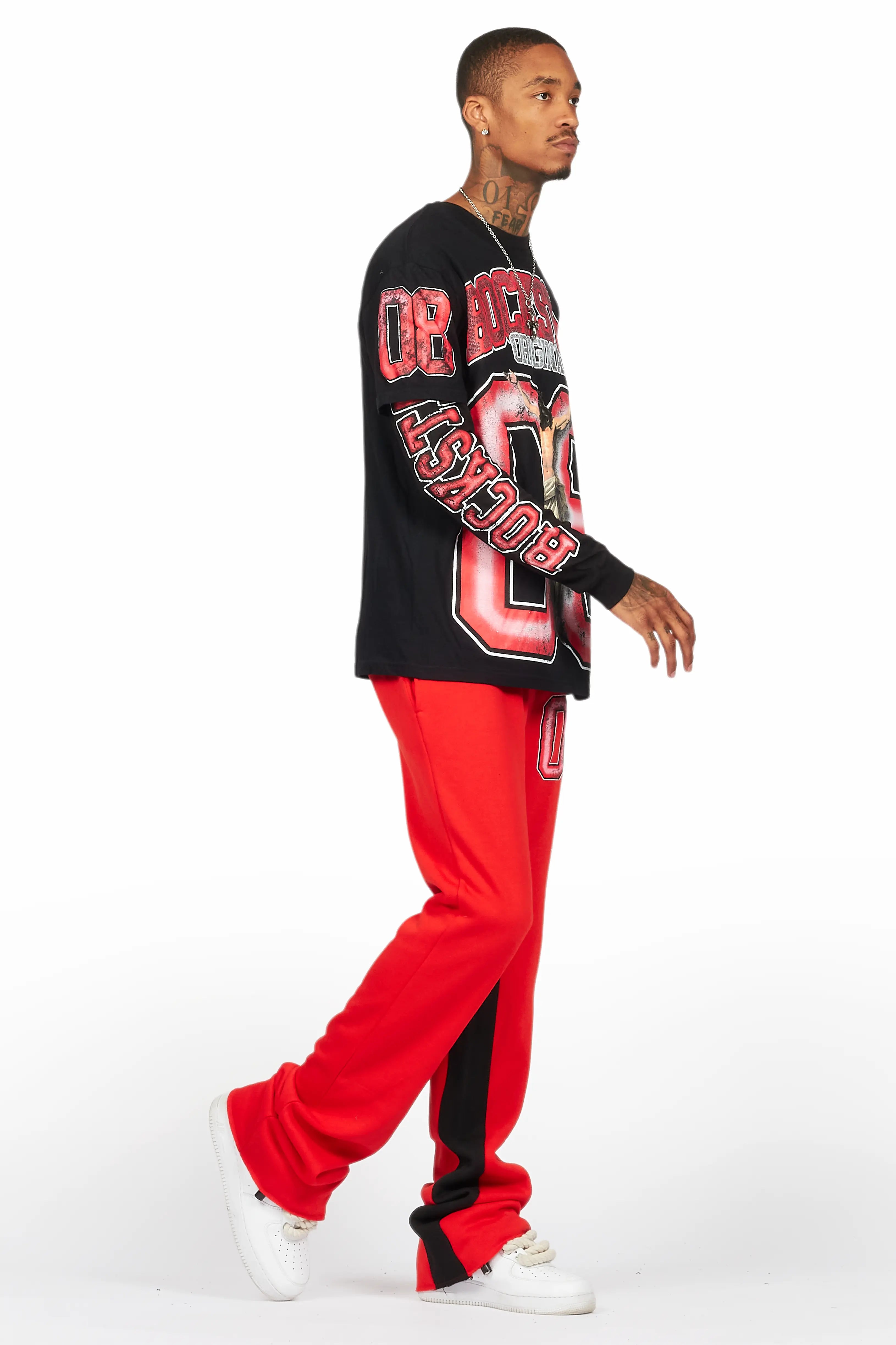 Fields Black/Red Double Layer T-Shirt/Baggy Pant Set