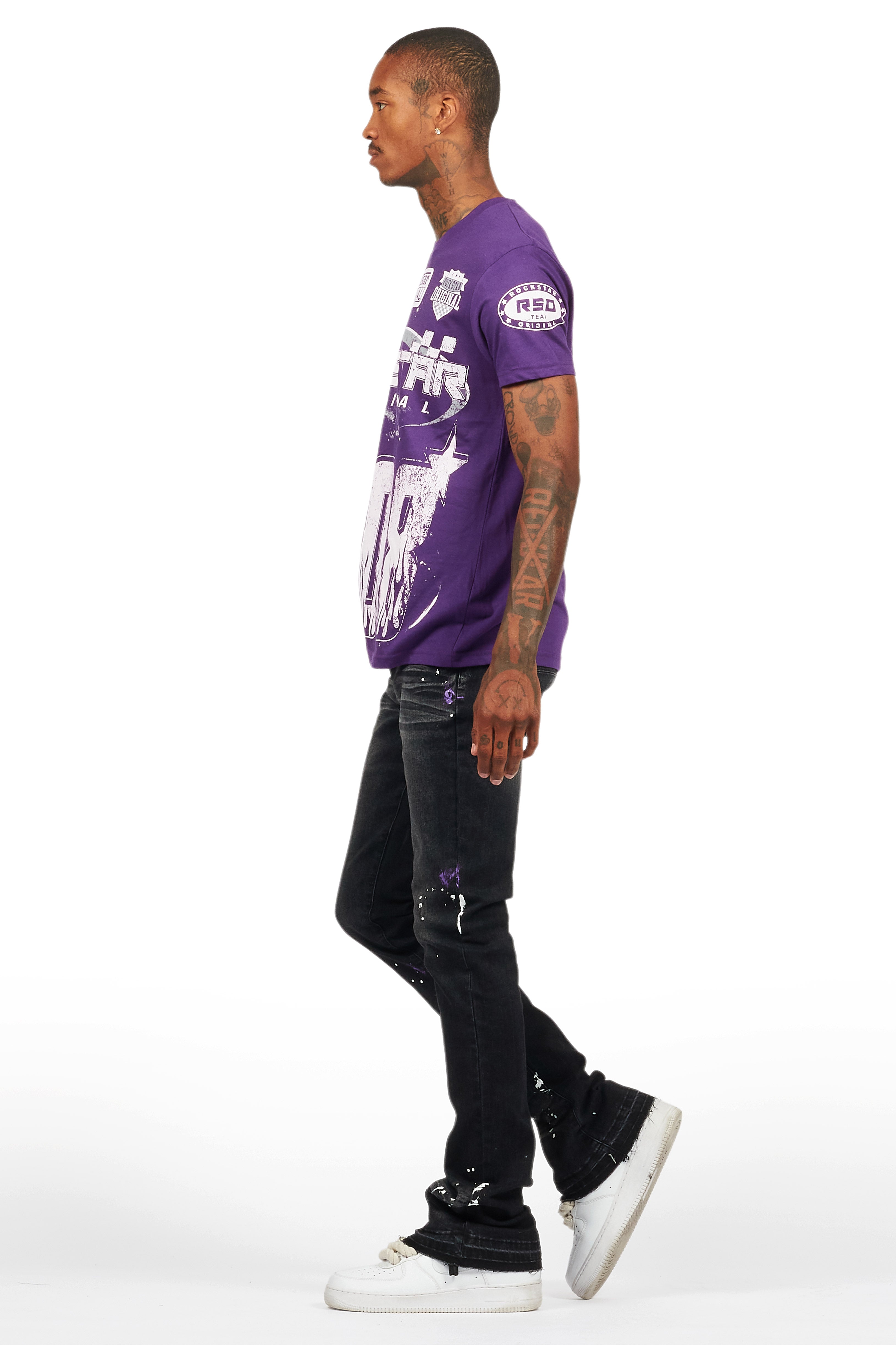 Amos Purple Graphic T-Shirt & Dag Dark Grey Jean Bundle