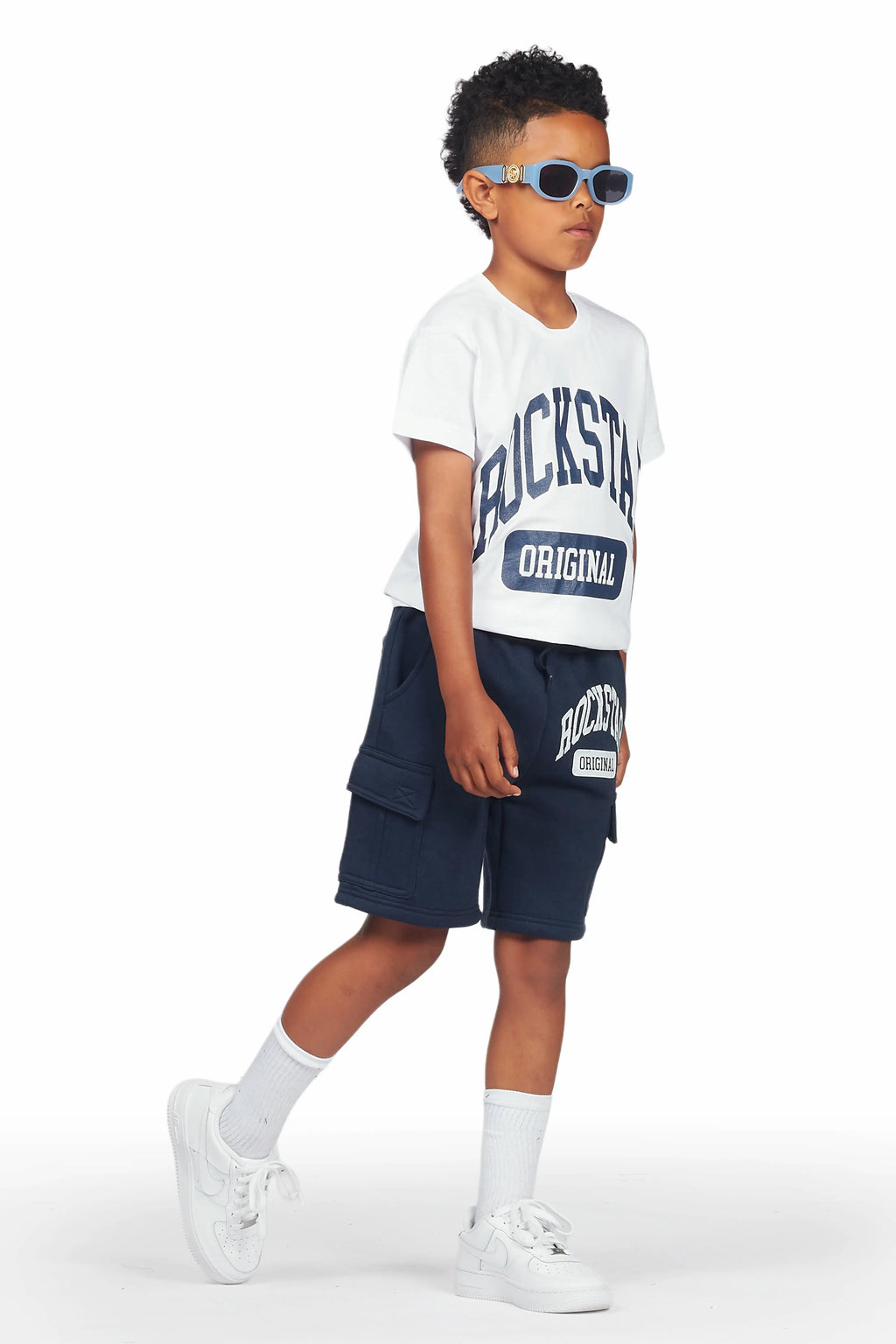 Boys Nikko White/Navy T-Shirt Short Set