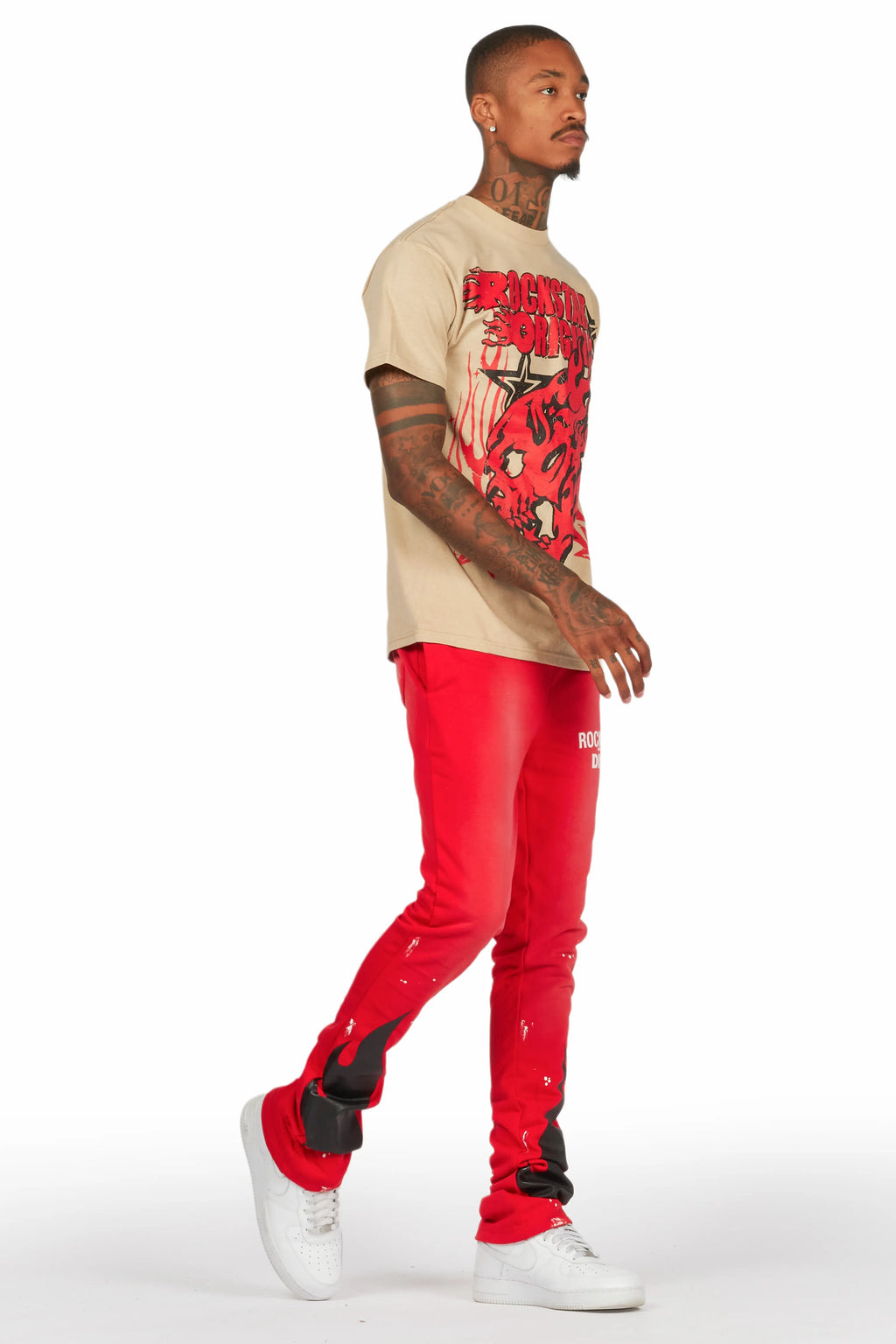 Damani Red Patchwork Stacked Flare Pants