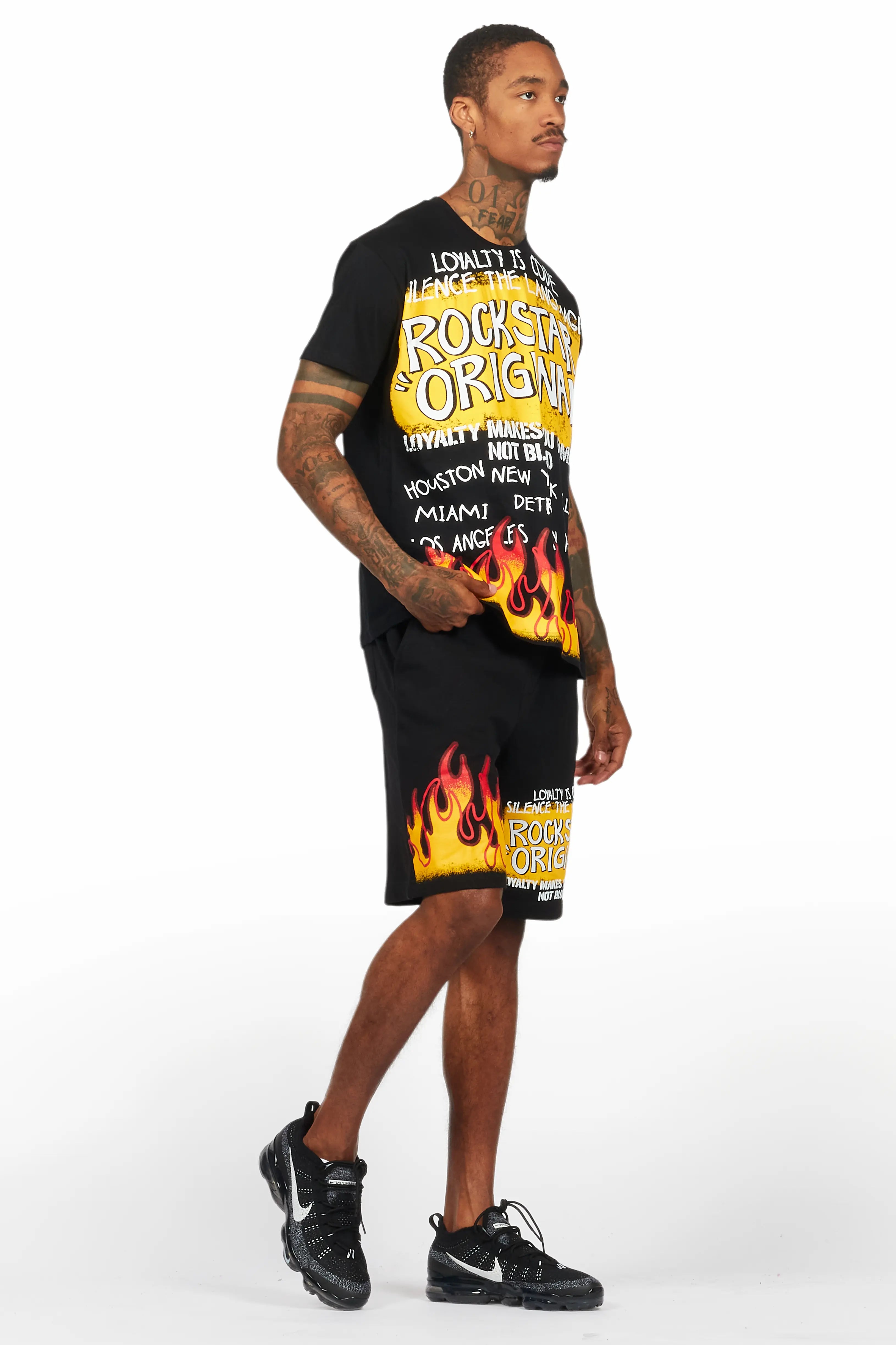 Beno Black Graphic T-Shirt Short Set