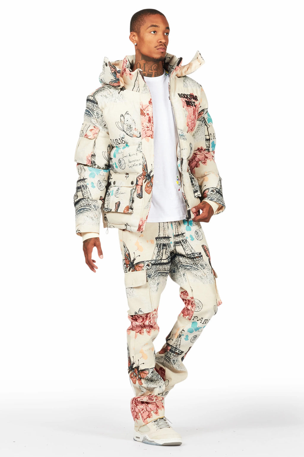 Lamont Beige Multi Tapestry Puffer Jacket