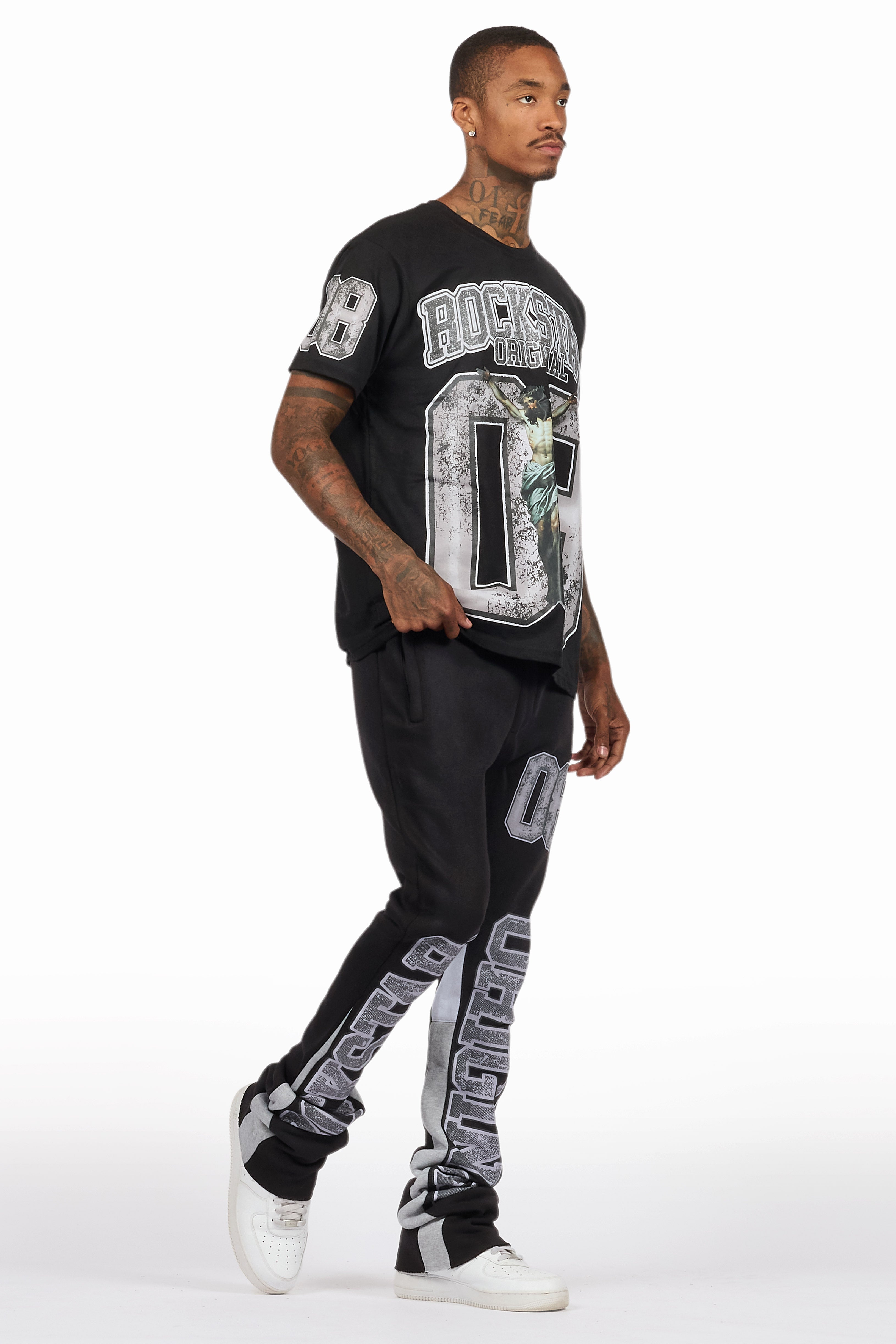 Fields Black/White T-Shirt/Stacked Flare Track Set