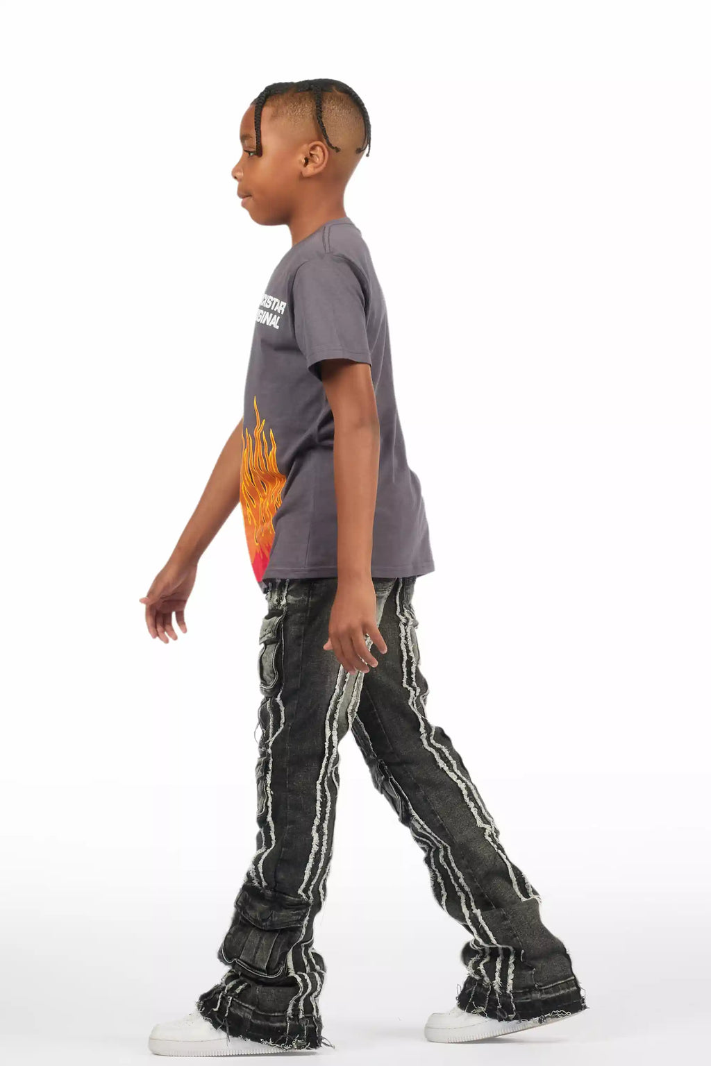 Boys Frey Black Stacked Flare Jean