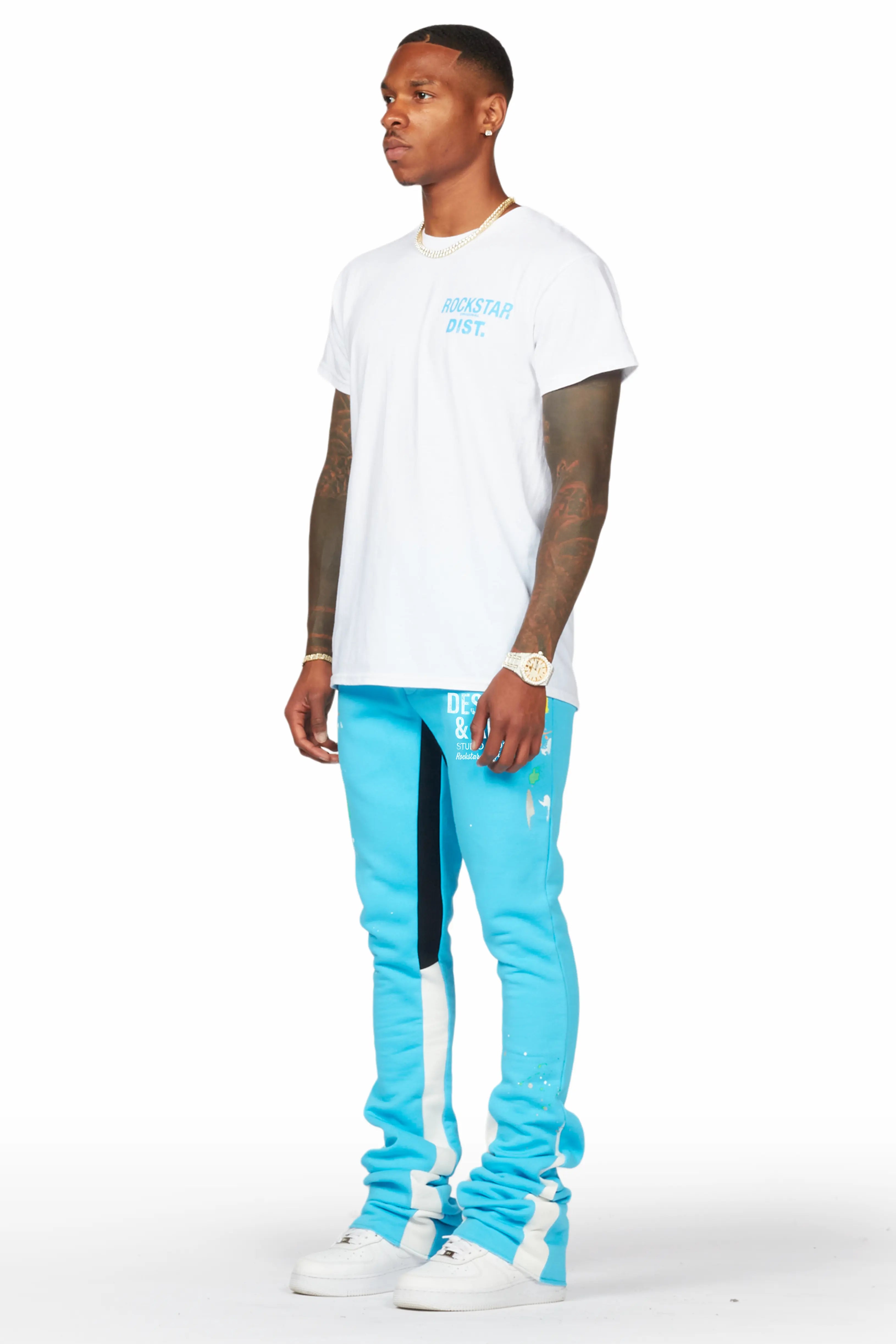 Taber Blue Super Stacked Flare Track Pant