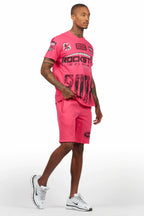 Amos Fuschia/Black Graphic T-Shirt Short Set