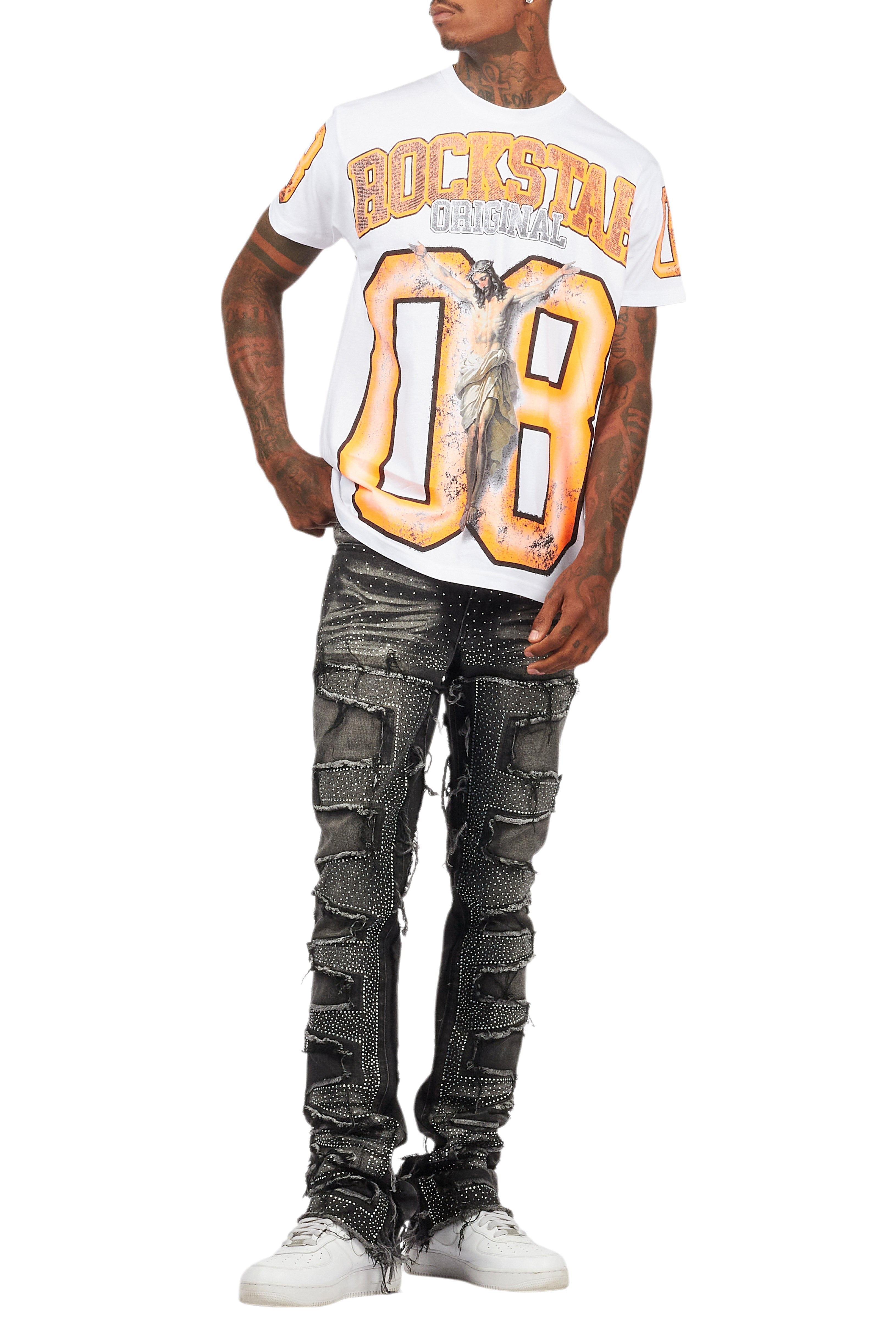 Fields White/Orange Oversized Graphic T-Shirt