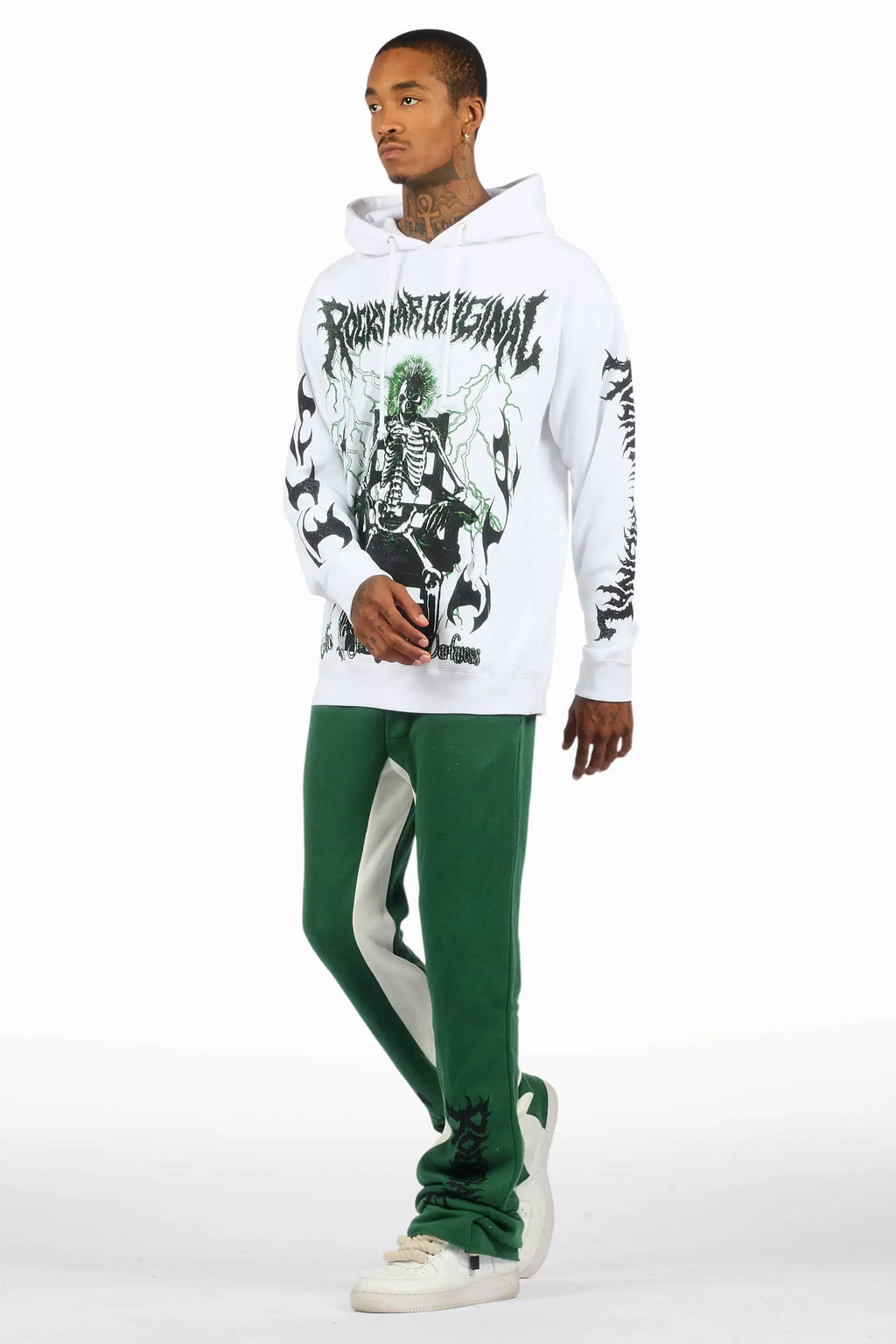 Deathrow White/Green Hoodie/Stacked Track Set