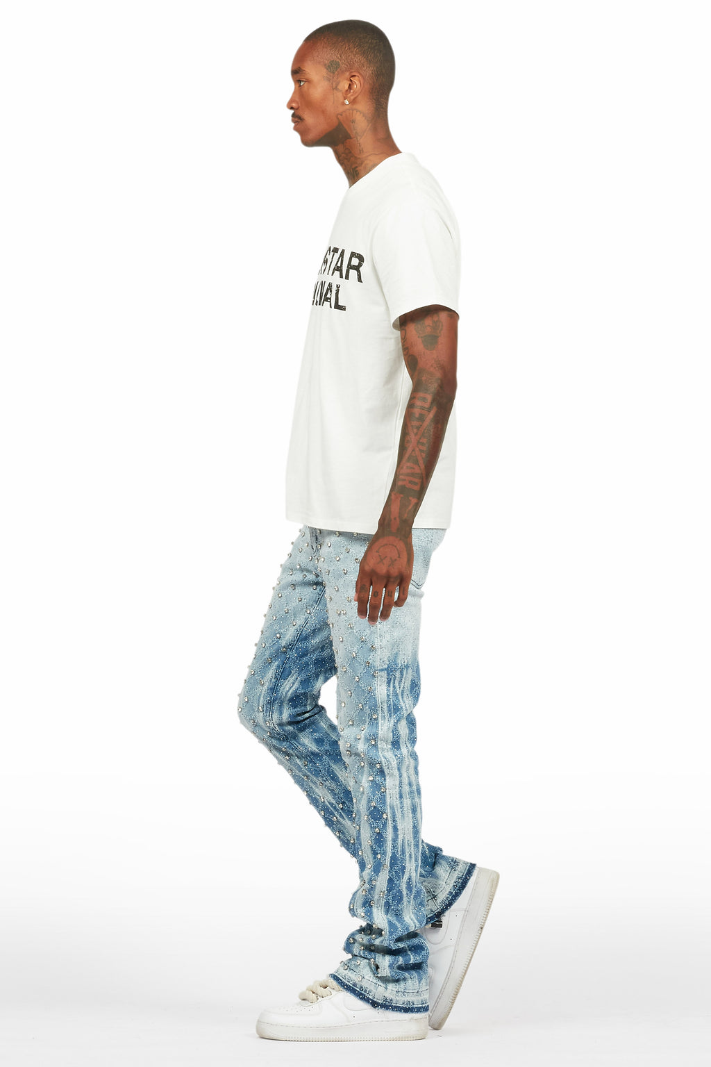 Glit Blue Rhinestone Stacked Flare Jean