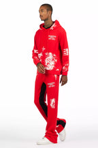 Filip Red/White Hoodie/Baggy Stacked Track Pant Set