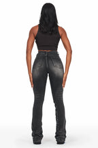 Khaleesy Black Stacked Flare Jean