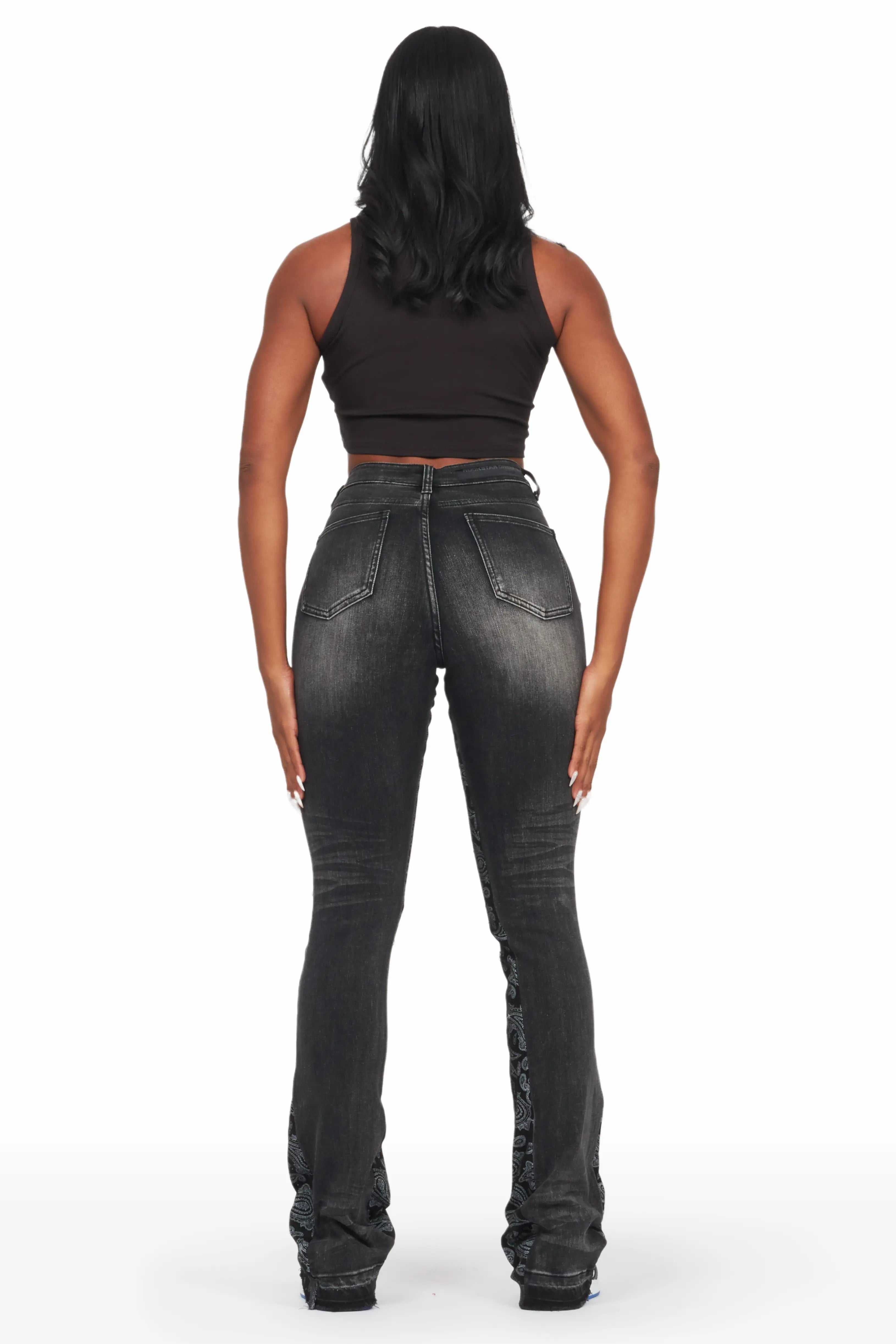Khaleesy Black Stacked Flare Jean
