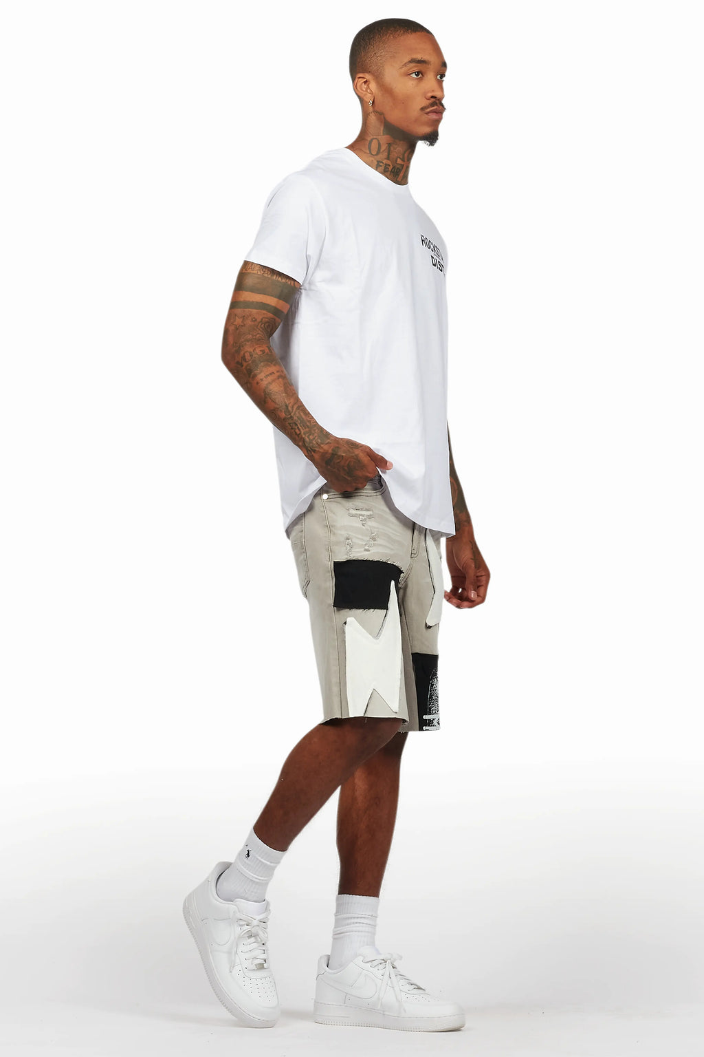 Akos White T-Shirt/Denim Short Set