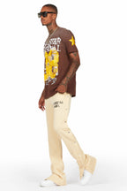 Alpine Beige Baggy Snap Button Pant