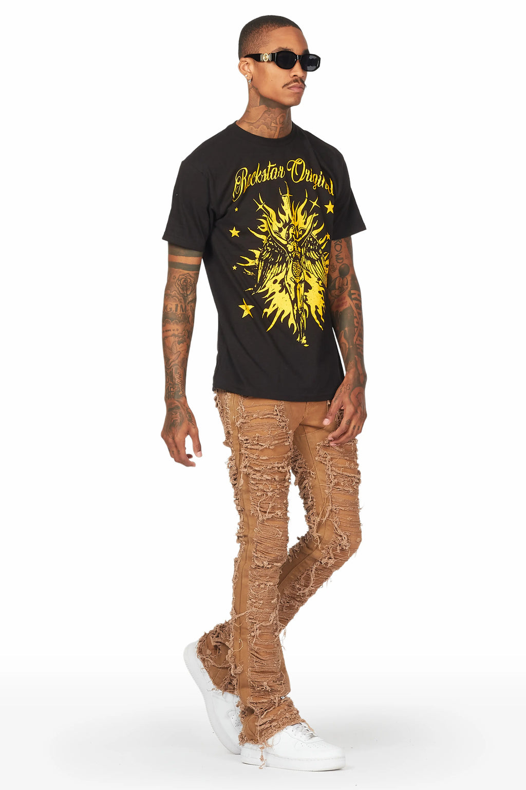 Conrad Beige Stacked Flare Jean