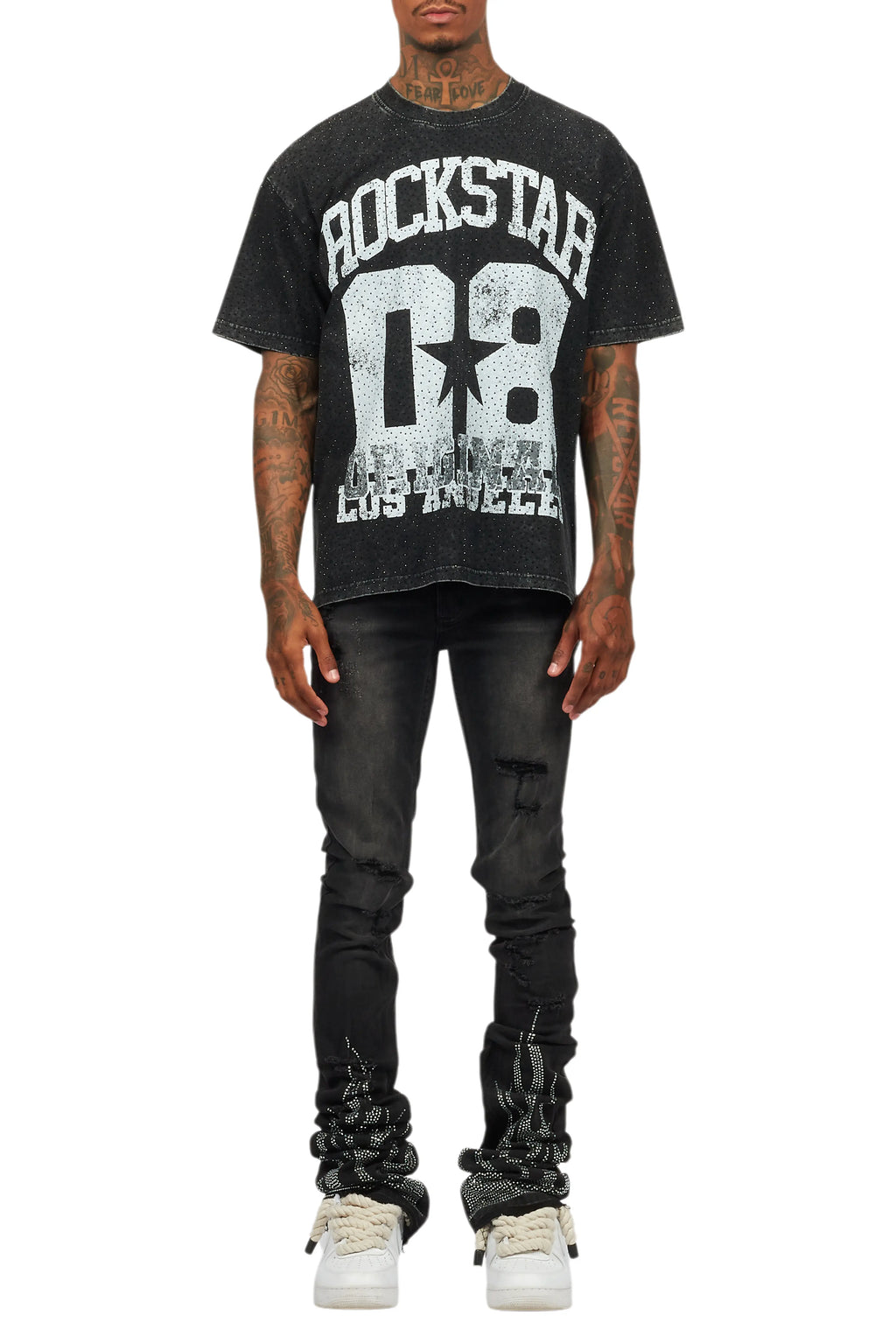 Flamur Black Graphic Rhinestone T-Shirt