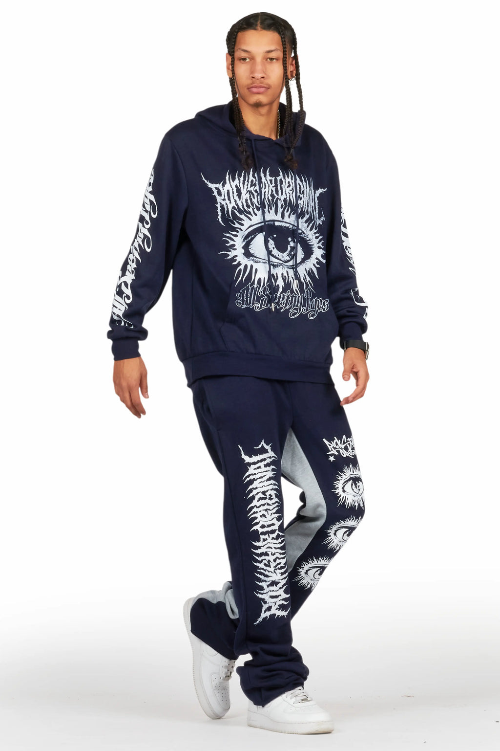 All Seeing Eyes Navy Hoodie/Baggy Track Pant Set