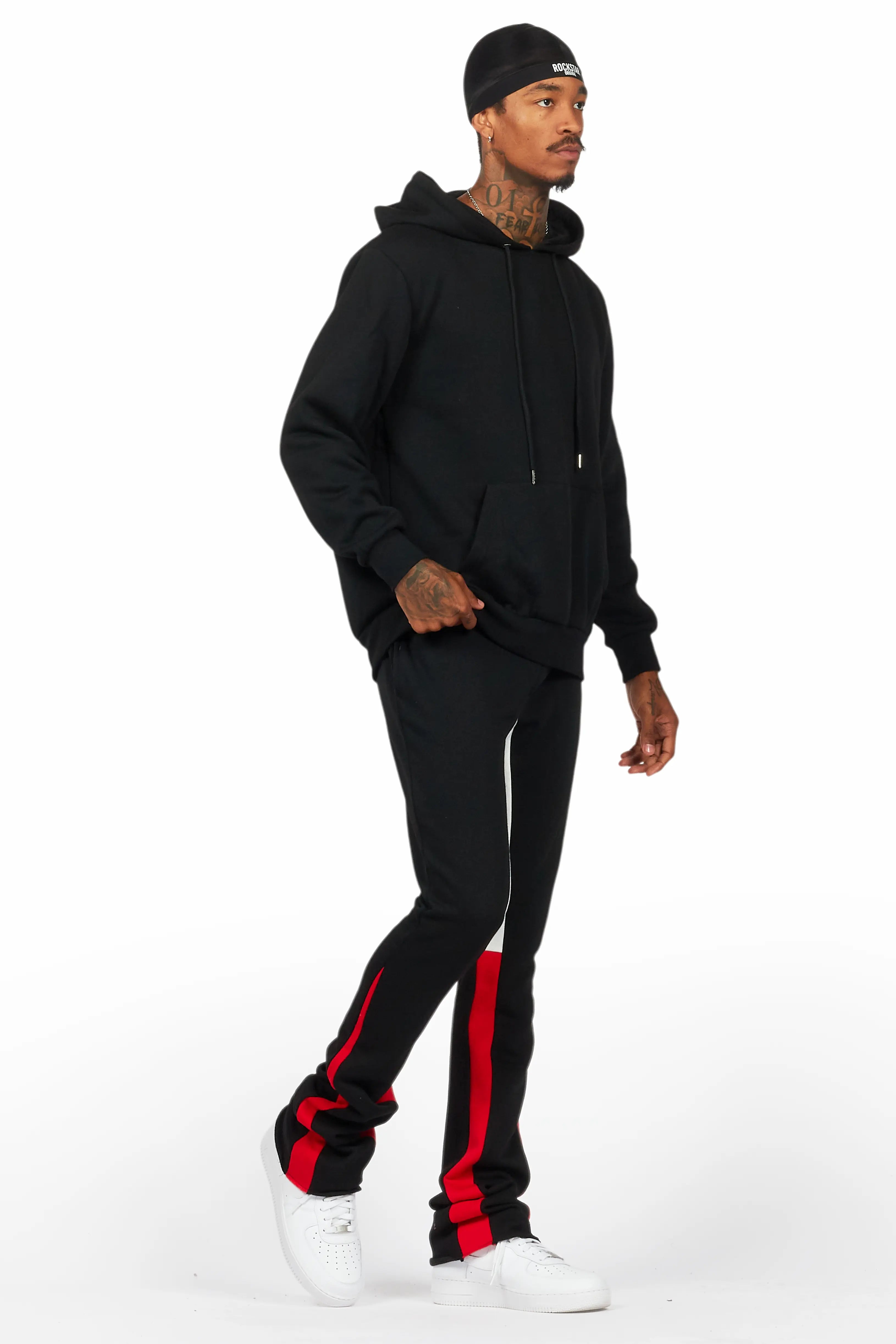 Basic Black/Red Hoodie/Stacked Flare Track Set