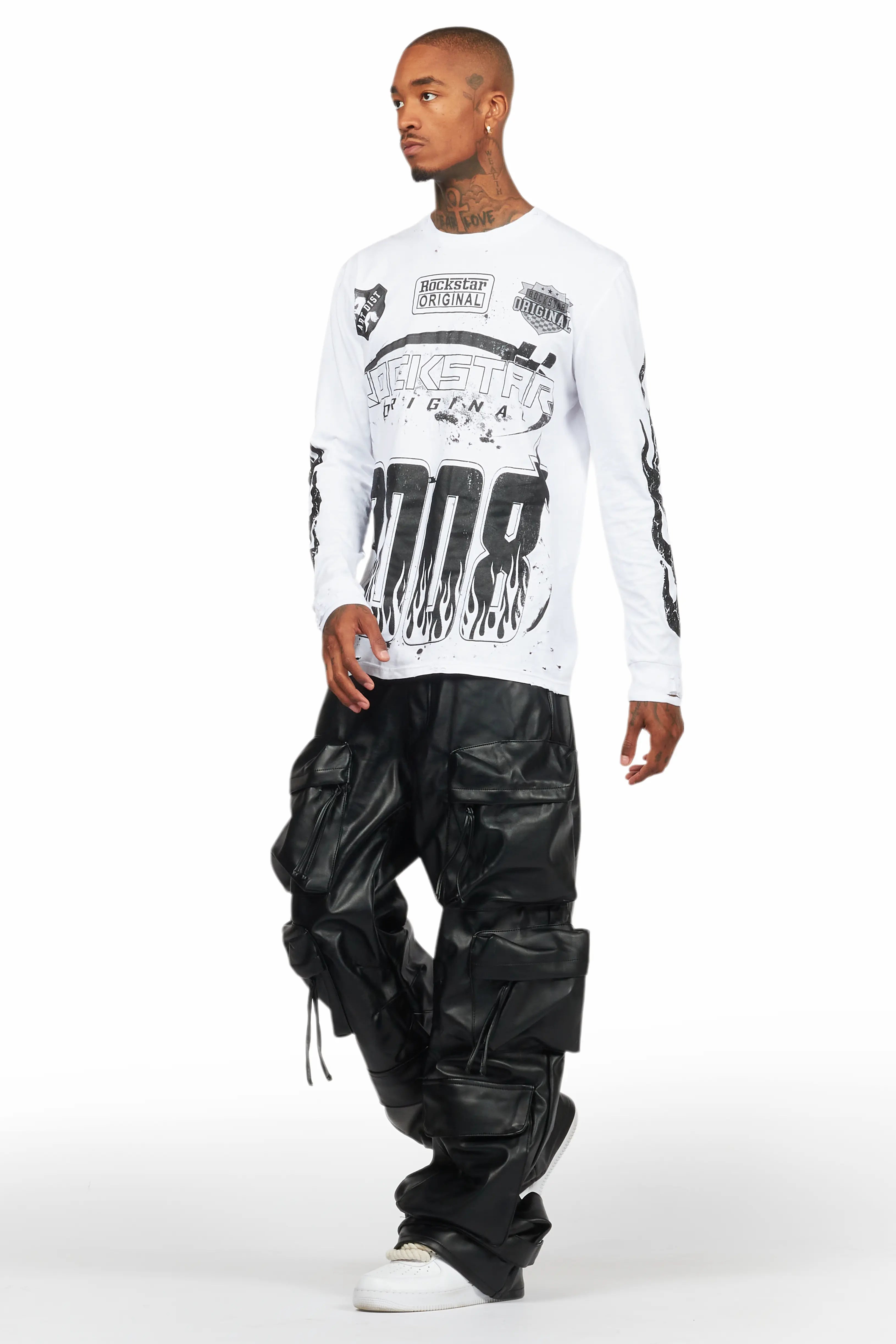 Amos White/Black Long Sleeve Graphic T-Shirt