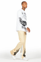 Amos White/Beige Double Layer T-Shirt/Stacked Baggy Pant Set