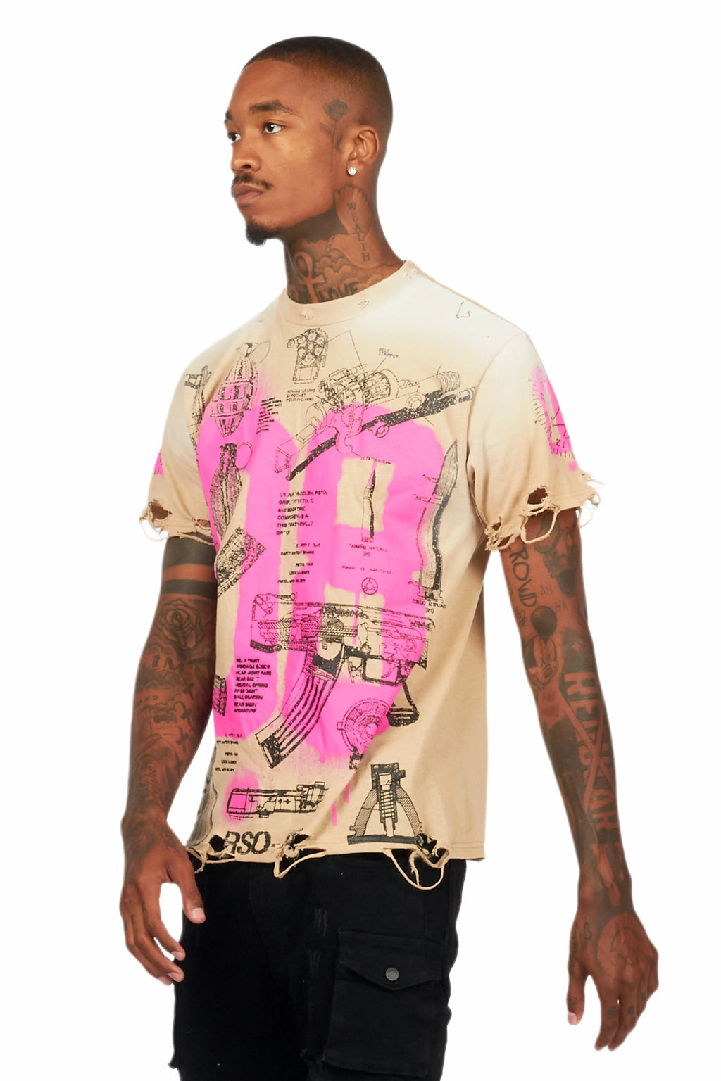 Nesta Beige Oversized Graphic T-Shirt