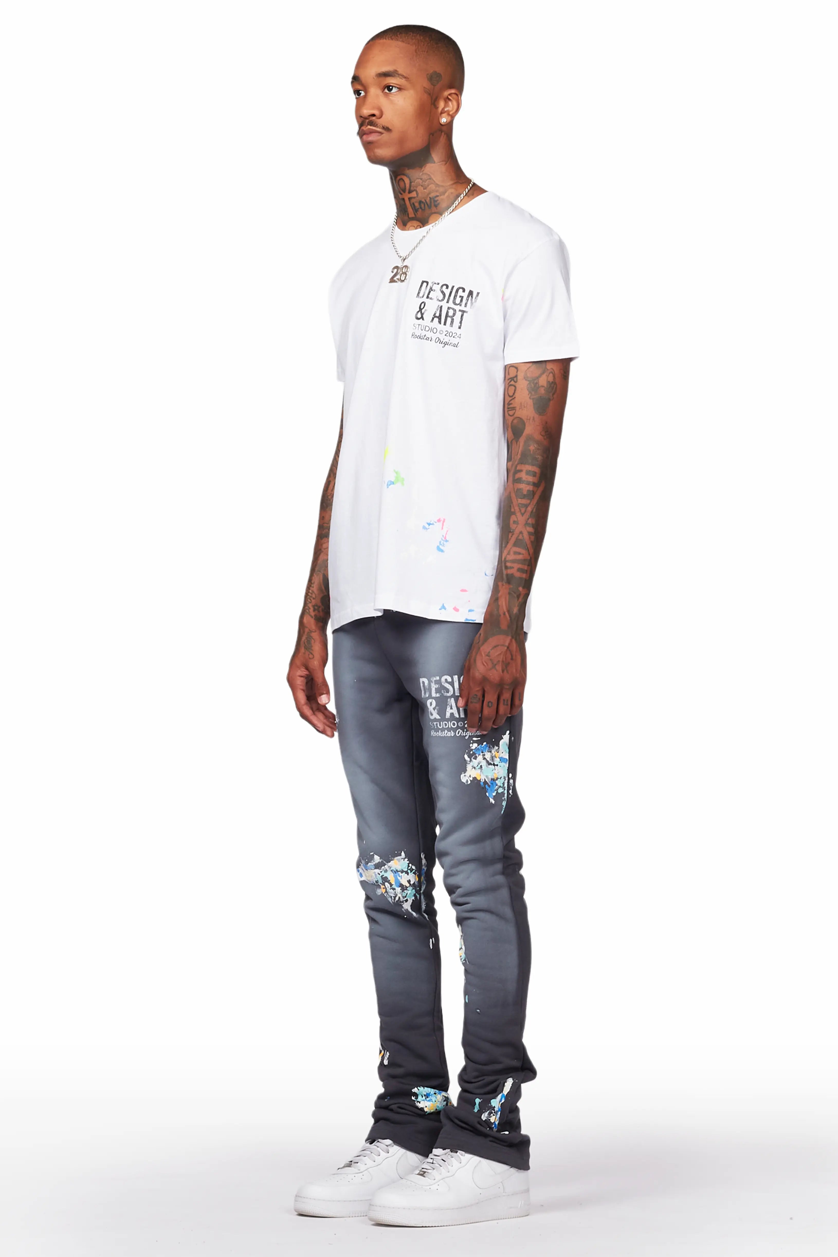 Paulo Charcoal Graphic Stacked Flare Pant