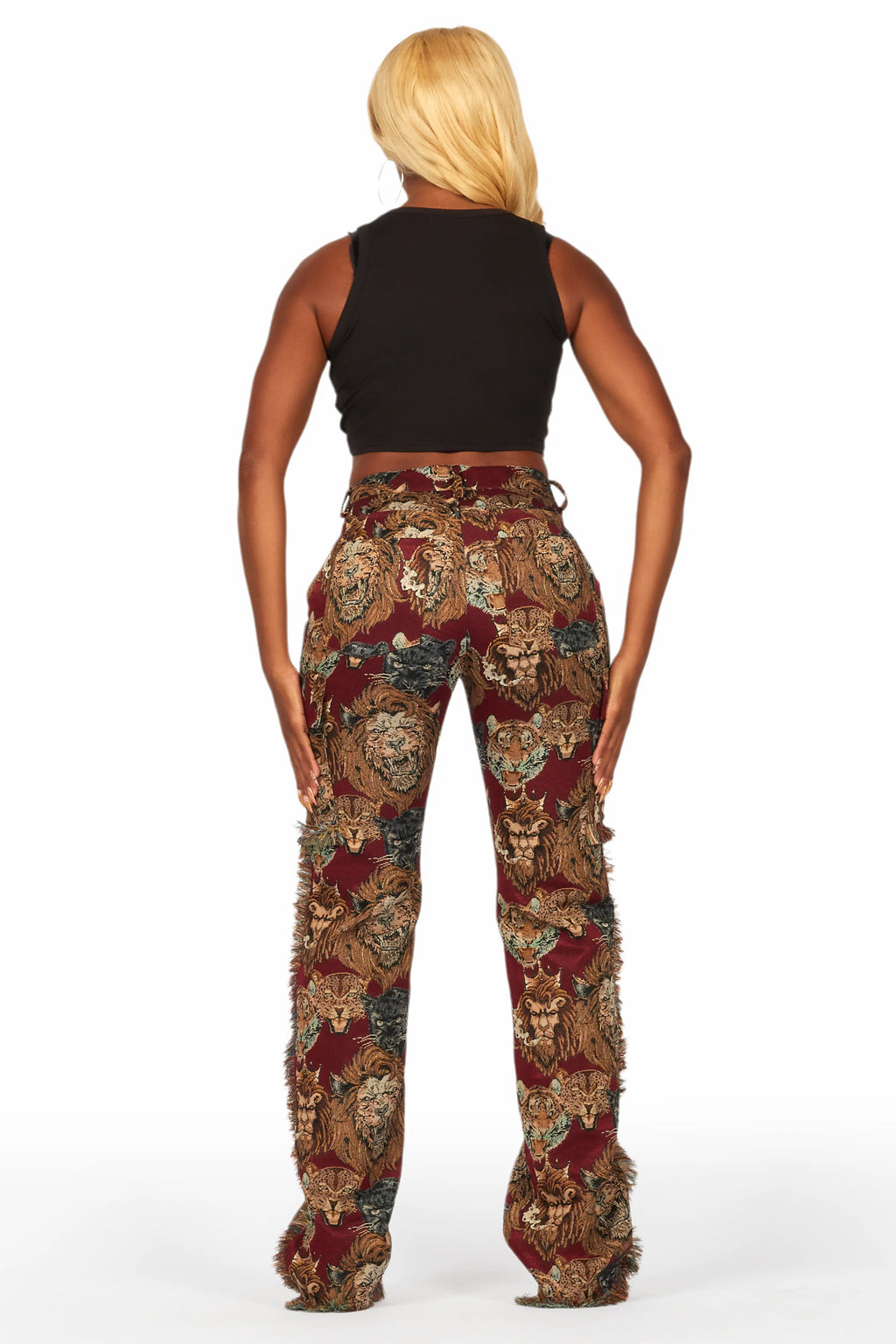 Khadiyah Red Animal Print Tapestry Stacked Pant