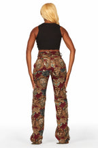 Khadiyah Red Animal Print Tapestry Stacked Pant