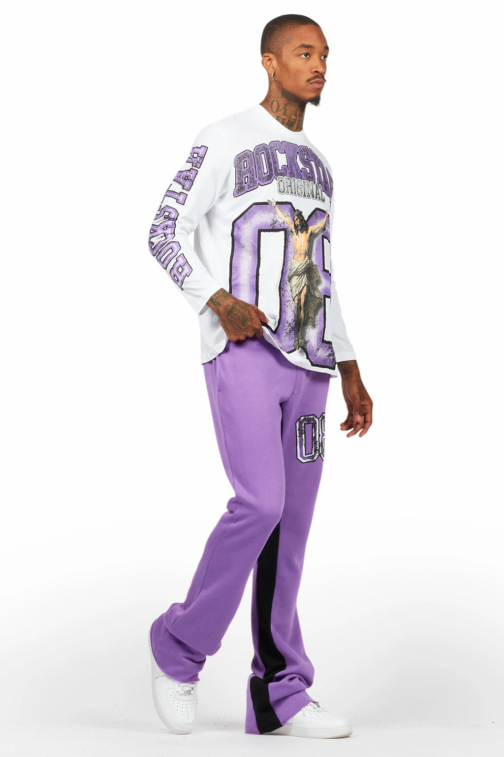 Fields Purple/White Long Sleeve T-Shirt/Baggy Pant Set