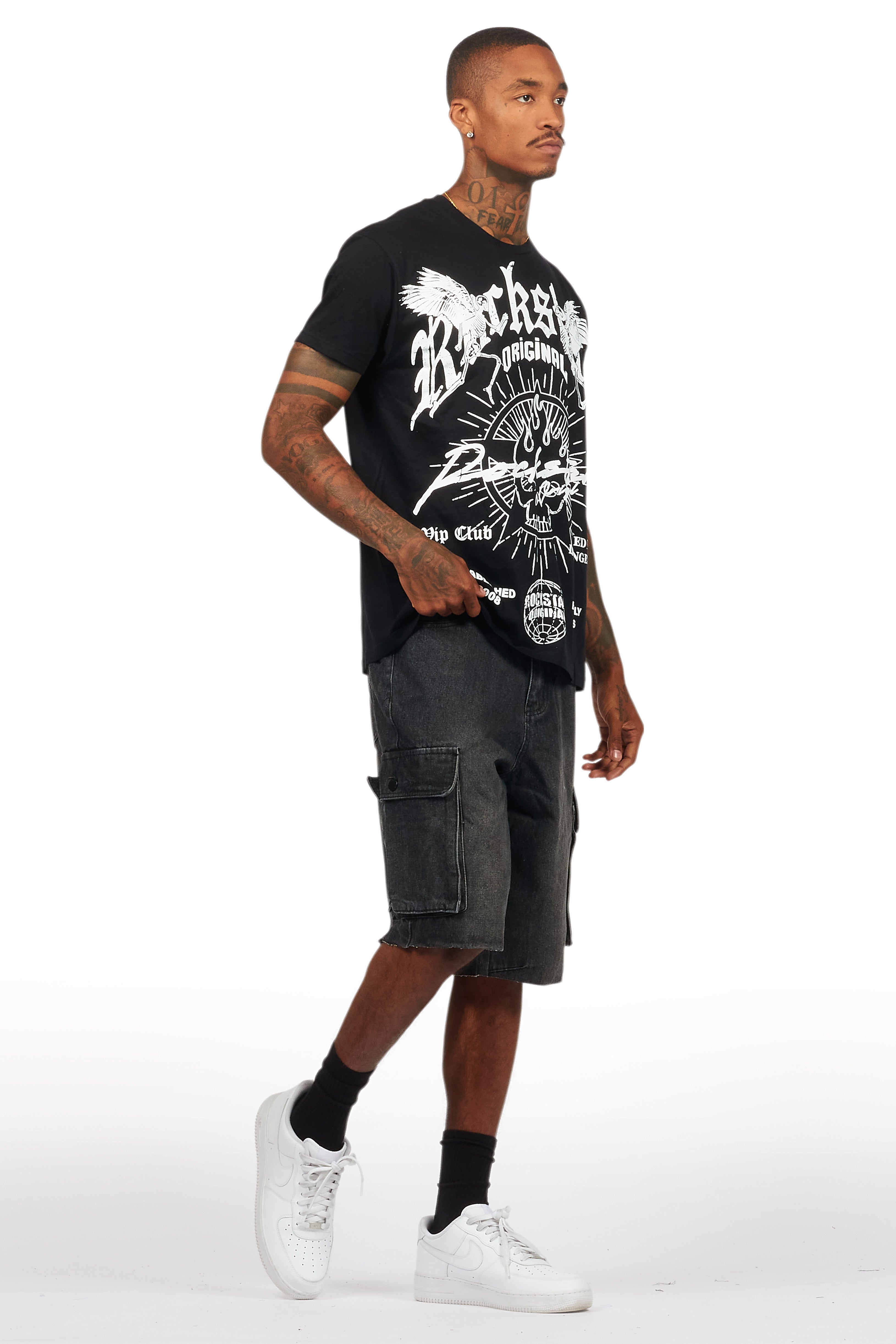 Tally Black T-Shirt/Denim Short Set