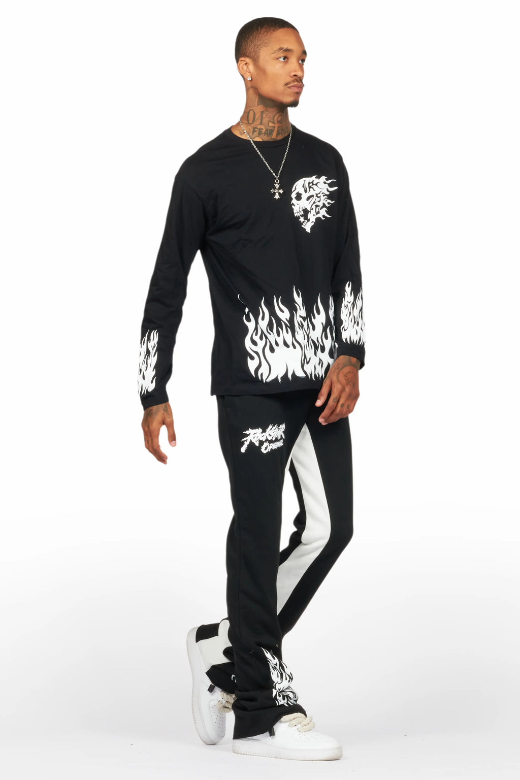 Bubble Black/White Long Sleeve T-Shirt/Baggy Pant Set