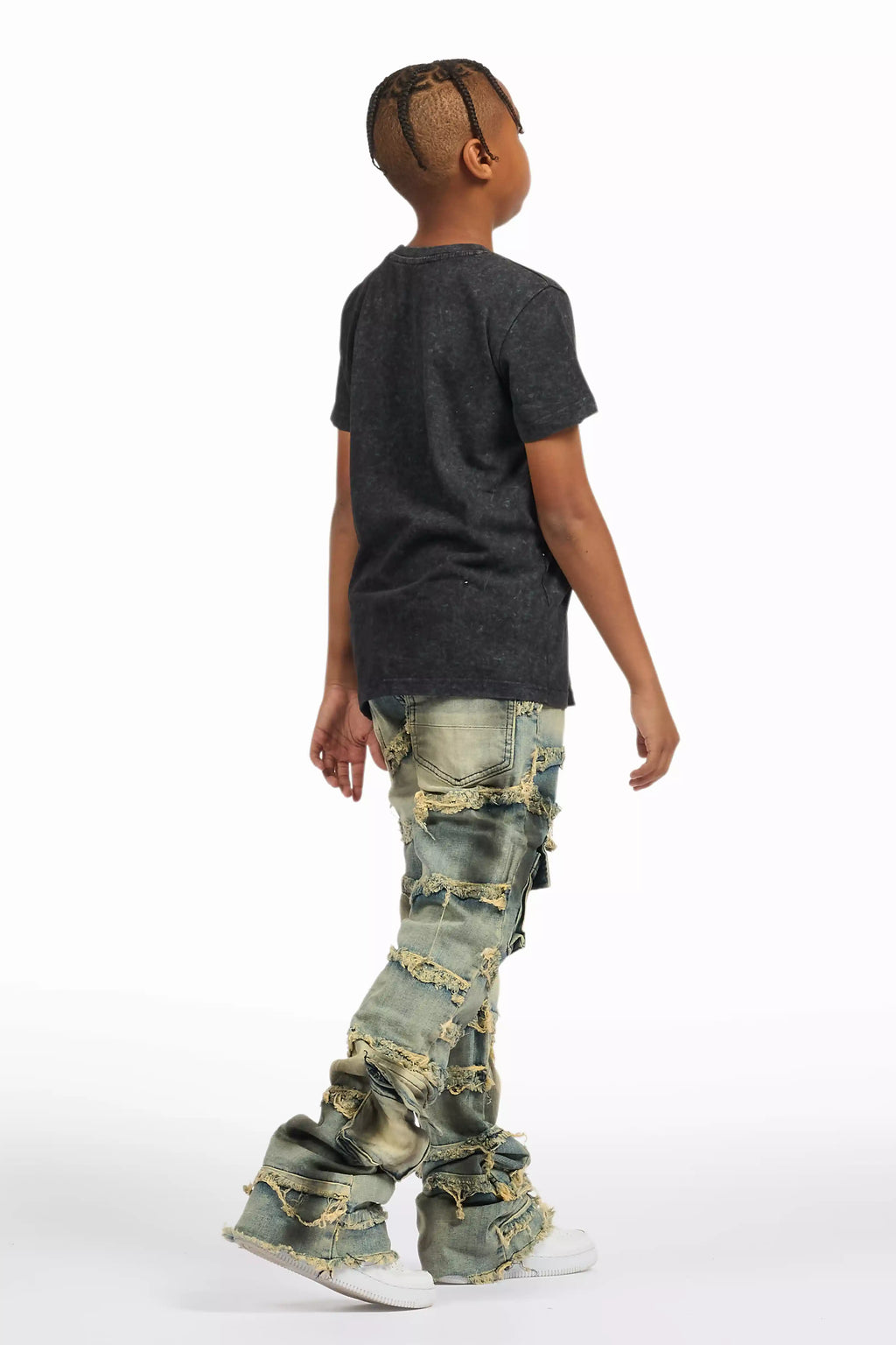 Boys Yves Blue Ripped Stacked Flare Cargo Jeans