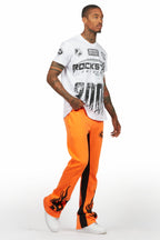 Amos White/Orange T-Shirt/Stacked Baggy Track Pant Set
