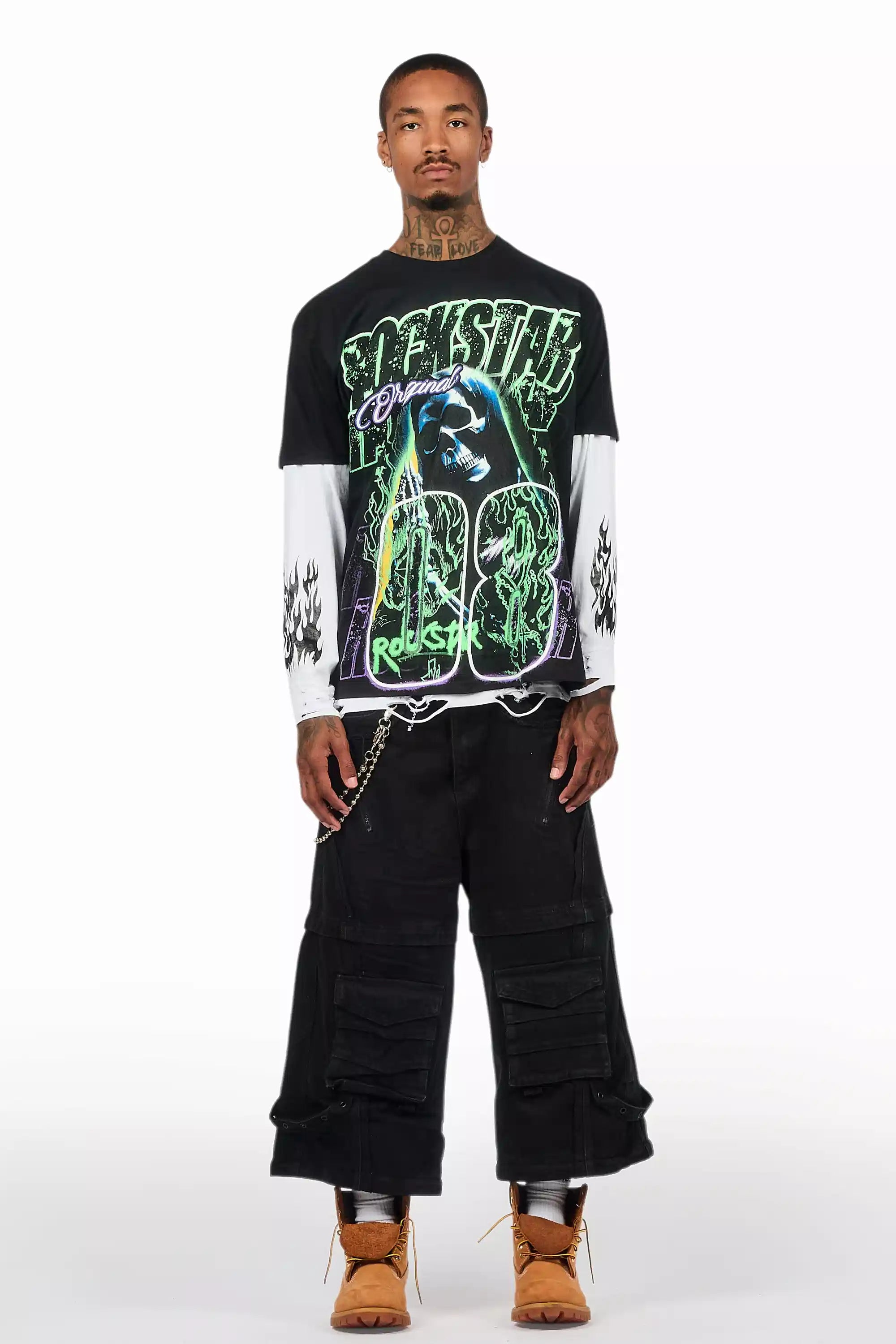 Three Maxi Jet Black Baggy Fit Jean