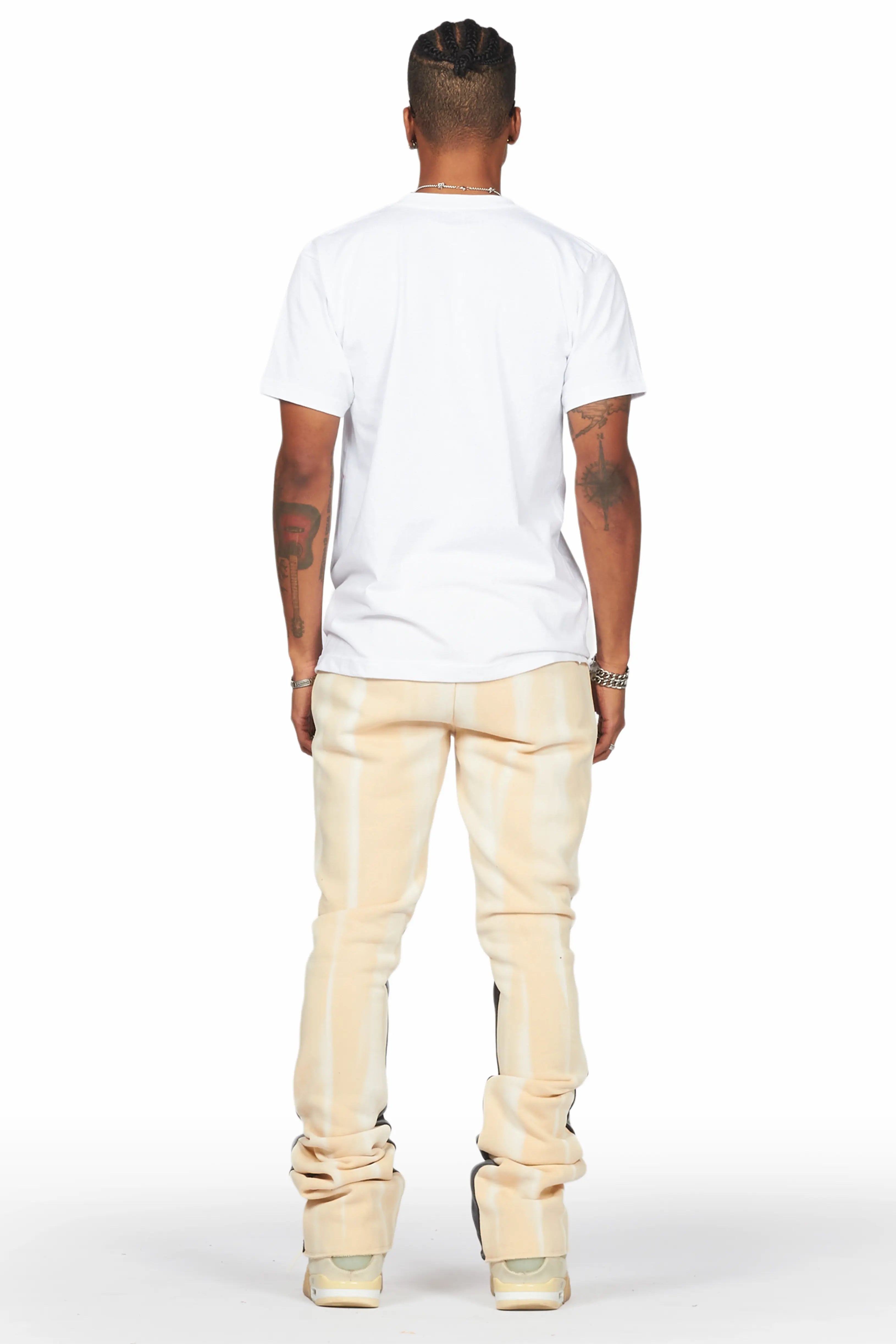 Firoz Beige Graphic Stacked Flare Pant